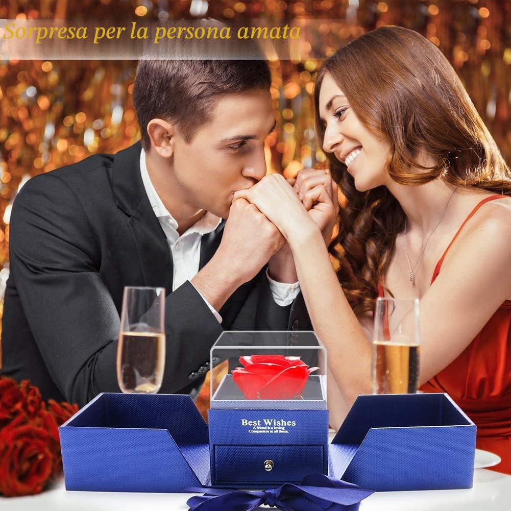Eternal Rose Set,Regalo Originale per Donne,Scatola di Gioielli Eternal Rose con Collana e Orecchini,Regalo di Compleanno,San Valentino,Festa della Mamma,Anniversario,Natale