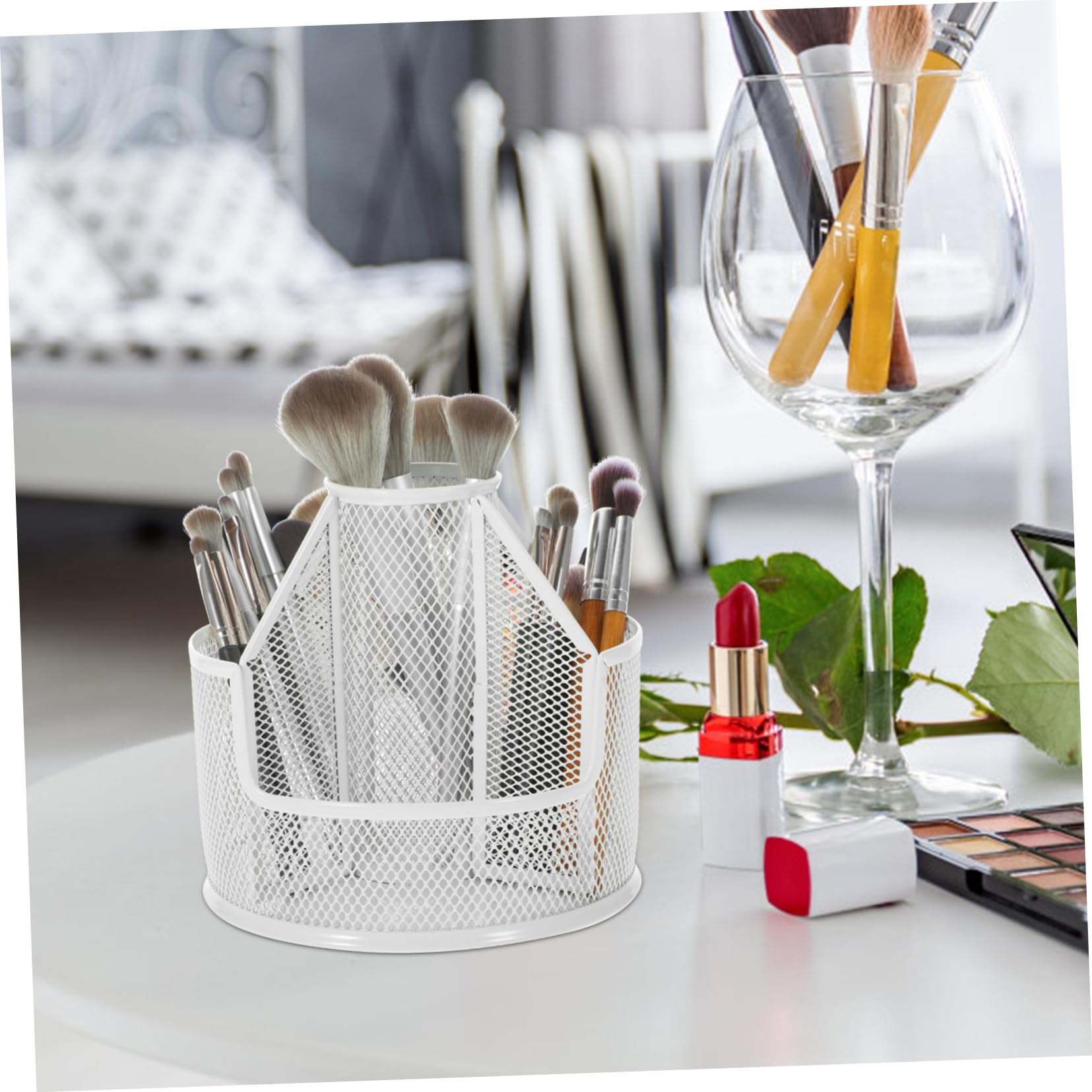 STOBOK Portapenne Rotante da Scrivania in Metallo Grande Capacità, Organizer Desktop Elegante per Decorazioni Scuola e Porta Pennelli Cosmetici 360 Gradi