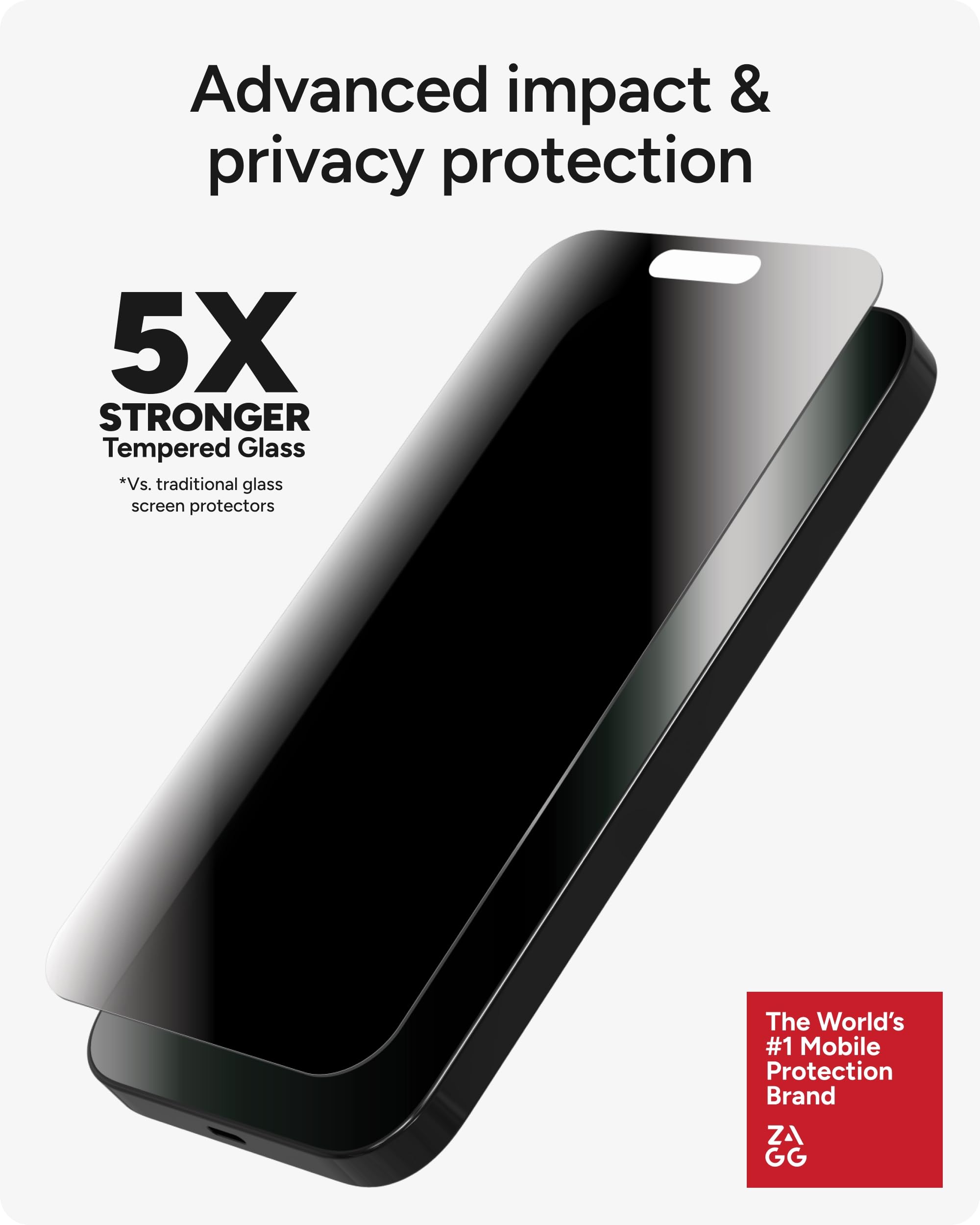 ZAGG InvisibleShield Glass Elite Privacy 360 - Protector de pantalla de cristal templado para iPhone 16 Plus y 15 Plus (6,7 pulgadas), protección total de privacidad, antimanchas, antiarañazos y