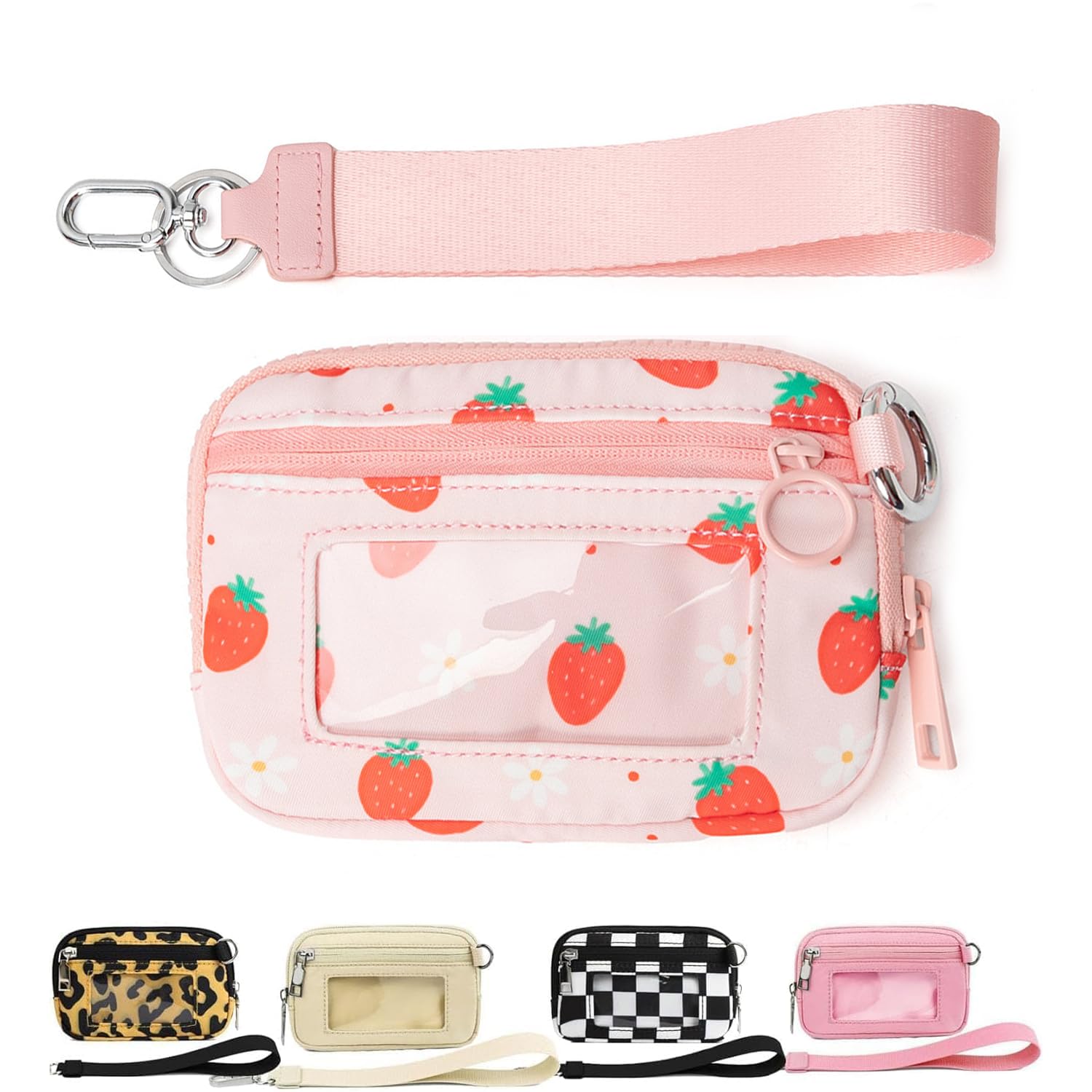 The Iris' Wallet 2nd Gen, The Iris Pouch Wristlet Zip Card Case With ID Window, Women'S Waterproof Nylon Keychain Wallet (strawberry)