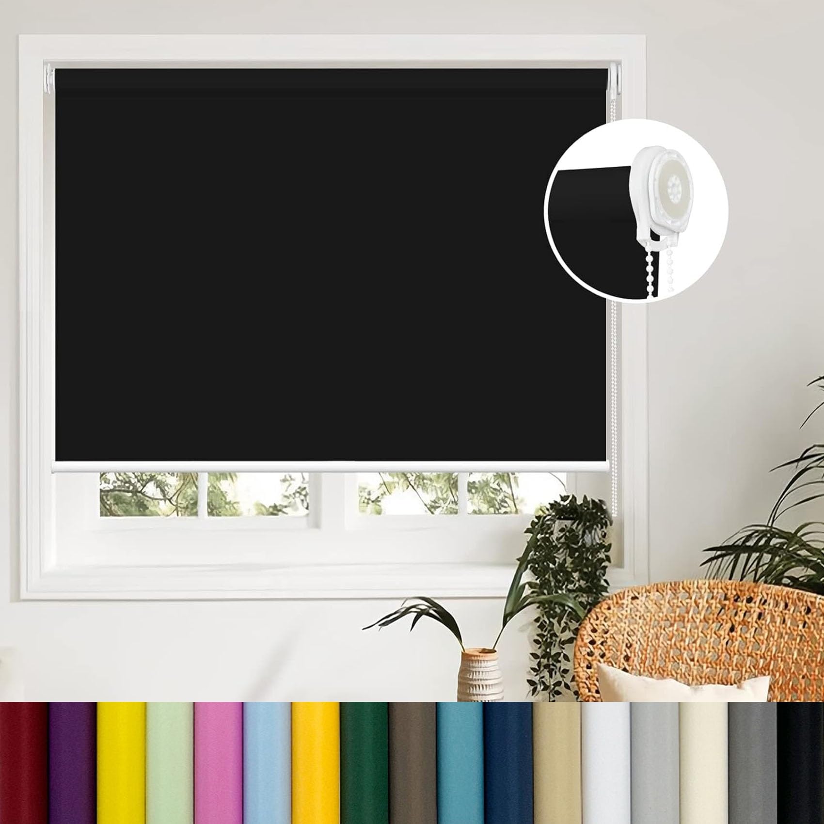 Straight Edge Dim-Out Roller Blind 120 x 220 cm UV Protection Thermal Properties Blackout Vision Curtains with Install Accessories for Window and Door, Black — image 1