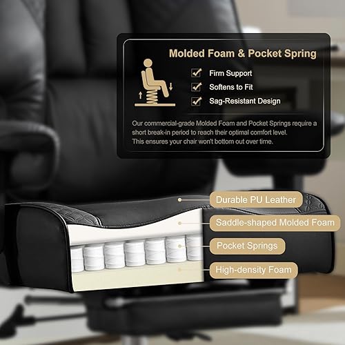 Miniatura 6 de Silla de oficina grande y alta de 400 libras de ancho, silla de oficina ejecutiva de cuero con respaldo alto con reposapiés, sillas ergonómicas