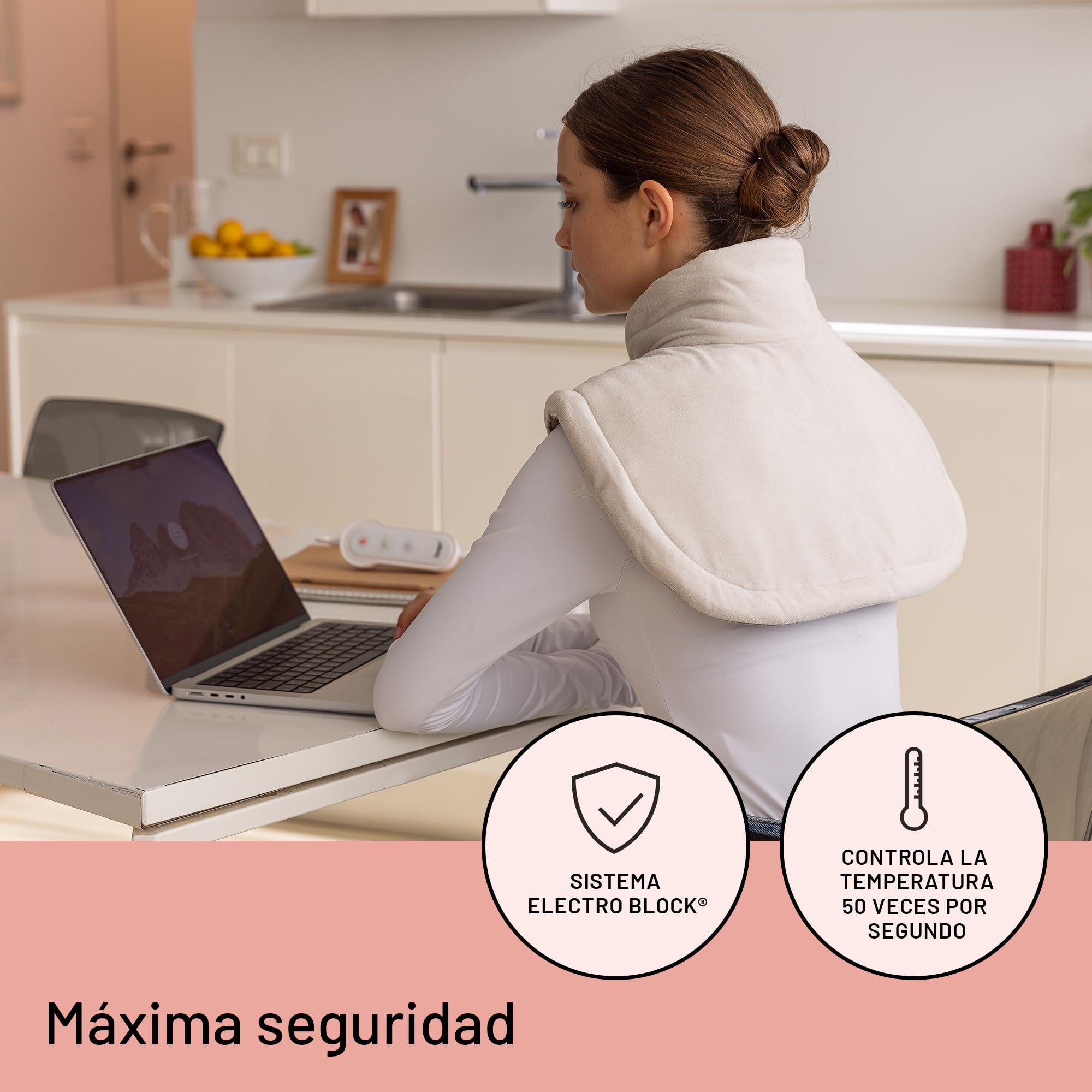 Daga, Almohadilla Térmica Confort Cervical y Hombros, Tecnología Intellisense, Doble Tejido, Multitemporizador, 4 Temperaturas, 47x52 cm