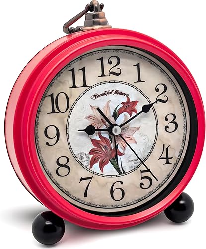 Reloj despertador de metal retro vintage de 5 pulgadas, reloj analógico silencioso de mesa que no hace tictac, funciona con pilas, para mesita de