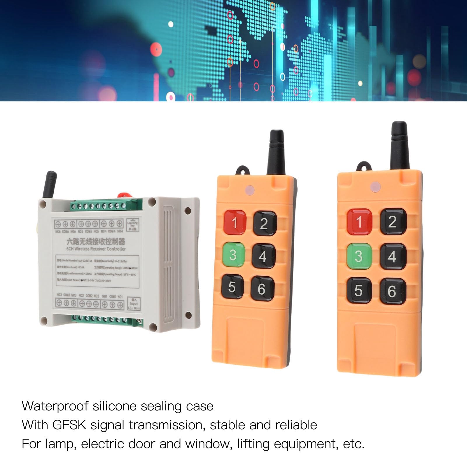 Interruptor de relé de Control Remoto Inalámbrico de 6 Canales Controlador de Ventana de Puerta de Luz de Motor Universal, 433 MHz, 12 V CC