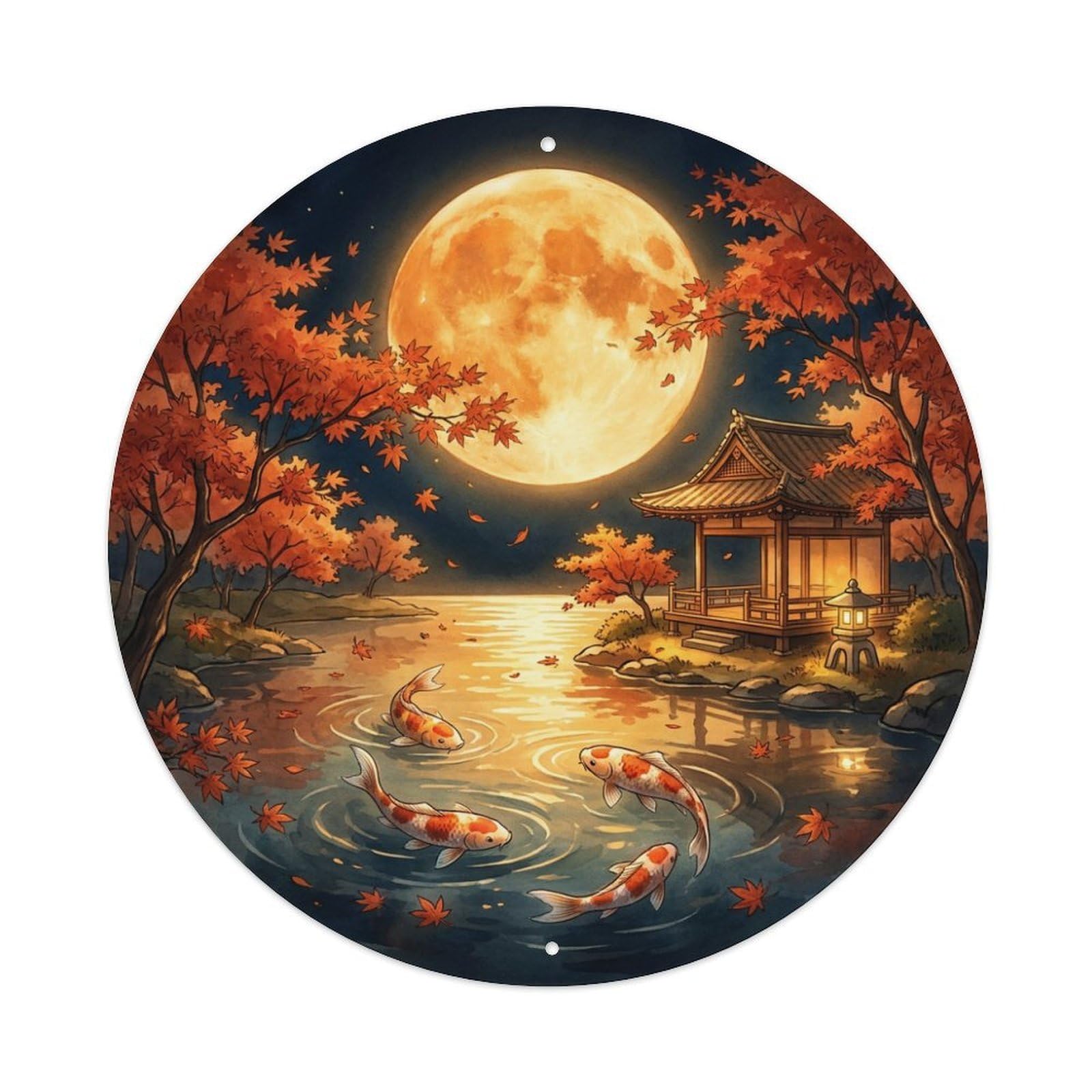 Galvaxio Style Japanese Koi Fish Autumn Moon Harvest Night 1 Metal Tin Sign