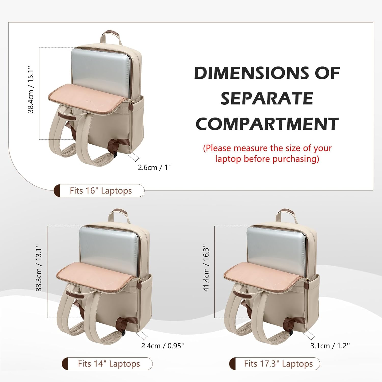 Slim Laptop Backpack for Women, Lightweight Business Backpack for Women Computer Bag Purse for Commuting, Fit 16 Inch, Apricot