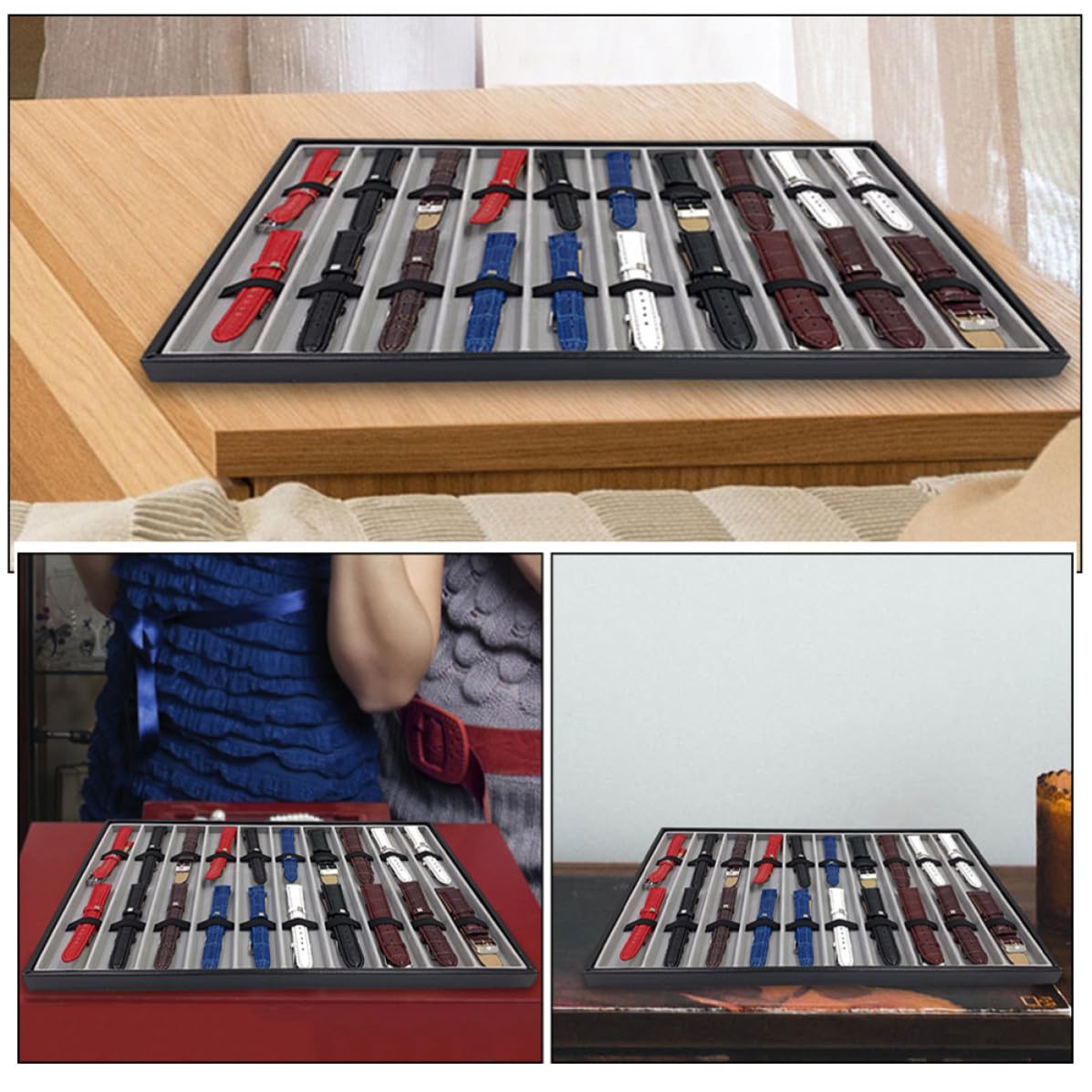 UKCOCO 2pièces Plateau de Rangement pour Montres et Bracelets et Compartiments Design Élégant et Fonctionnel pour Bureau ou Décoration