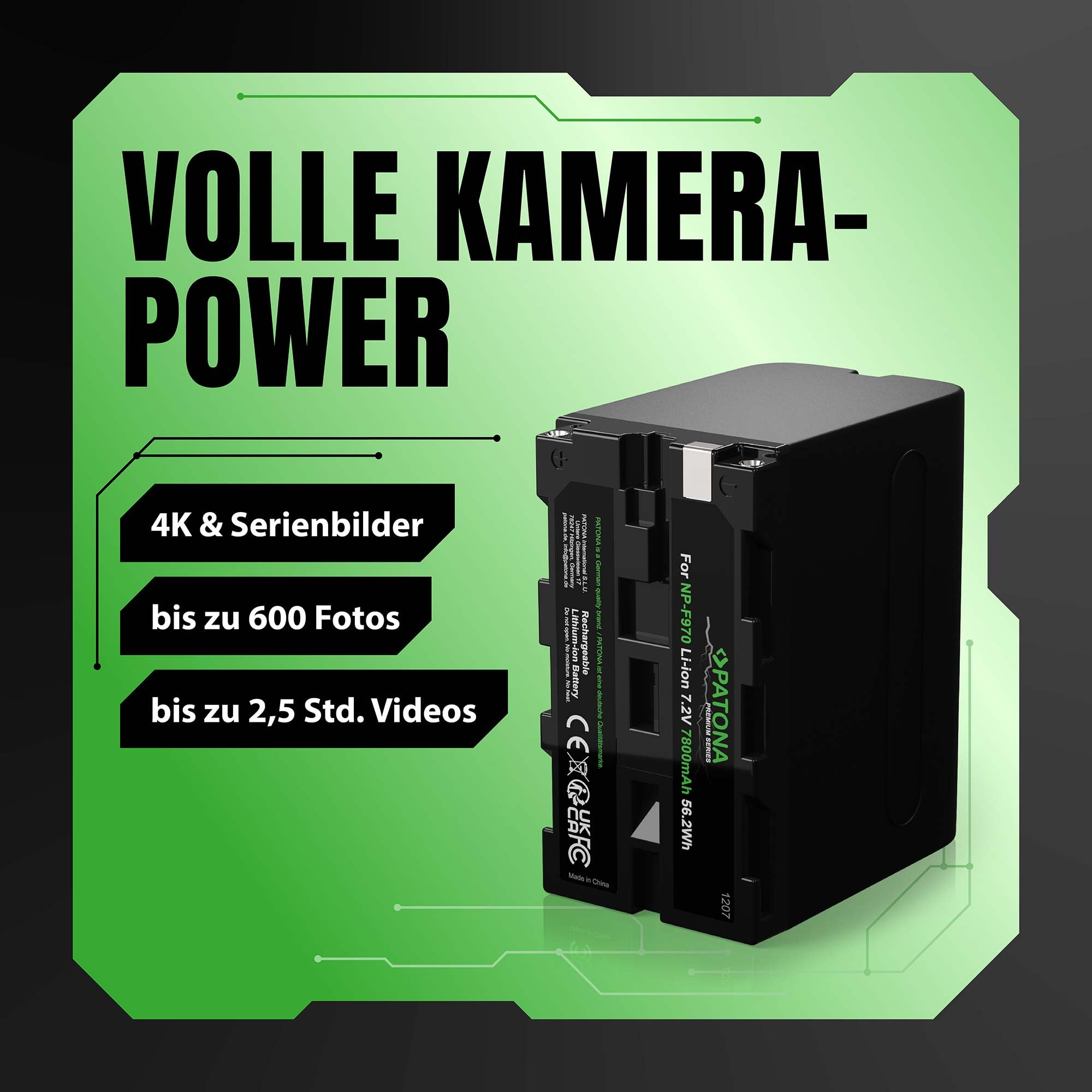 PATONA 2X NP-F970 Akku 7800mAh – Ersatz für Sony NP-F970 / NP-F950 / NP-F550 – für Camcorder, LED-Videoleuchten und Field-Monitore – doppelte Reserve