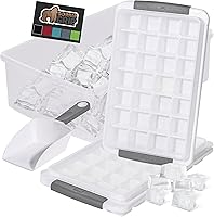 Gorilla Grip BPA-Free Ice Cube Trays: 56 Cubes, 2 Stackable Leakproof Trays with Lids, Soft Grips, Scoop & Bin - Easy Release Freezer Kit, Gray