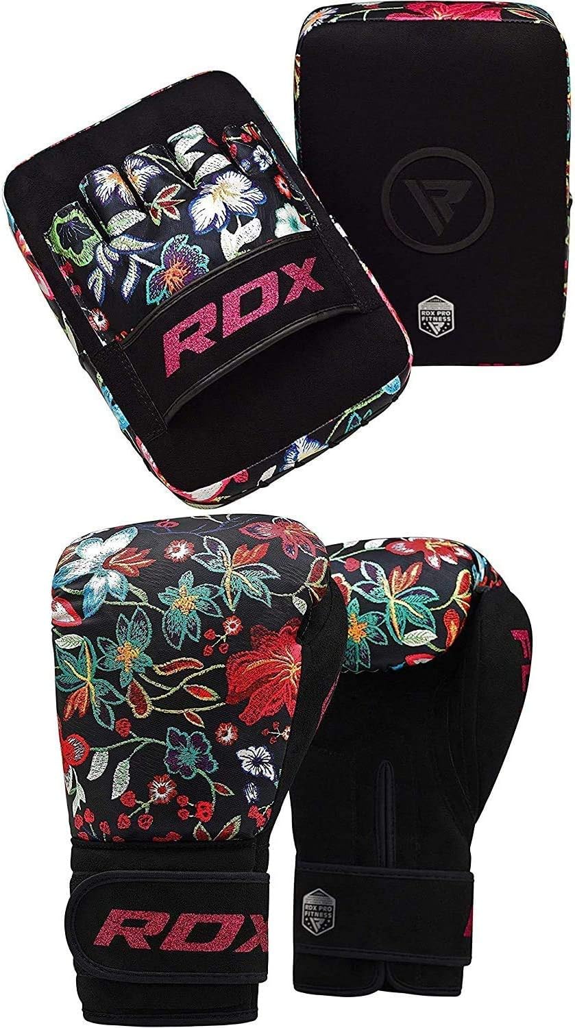 RDX Women Boxing Pads and Gloves Set, Ladies Hook and Jab Target Focus Mitts with Punching gloves, Hand Pads for MMA, Martial Arts, Muay Thai, Kickboxing, Karate Training Padded Coaching Strike Shield
