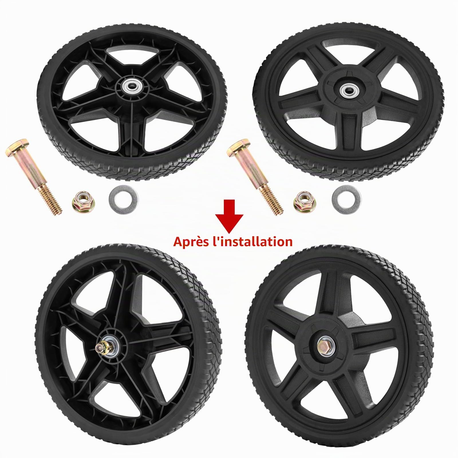 Parts Camp Lot de 2 kits de roues de 30,5 cm pour tondeuse poussée et nettoyeur haute pression