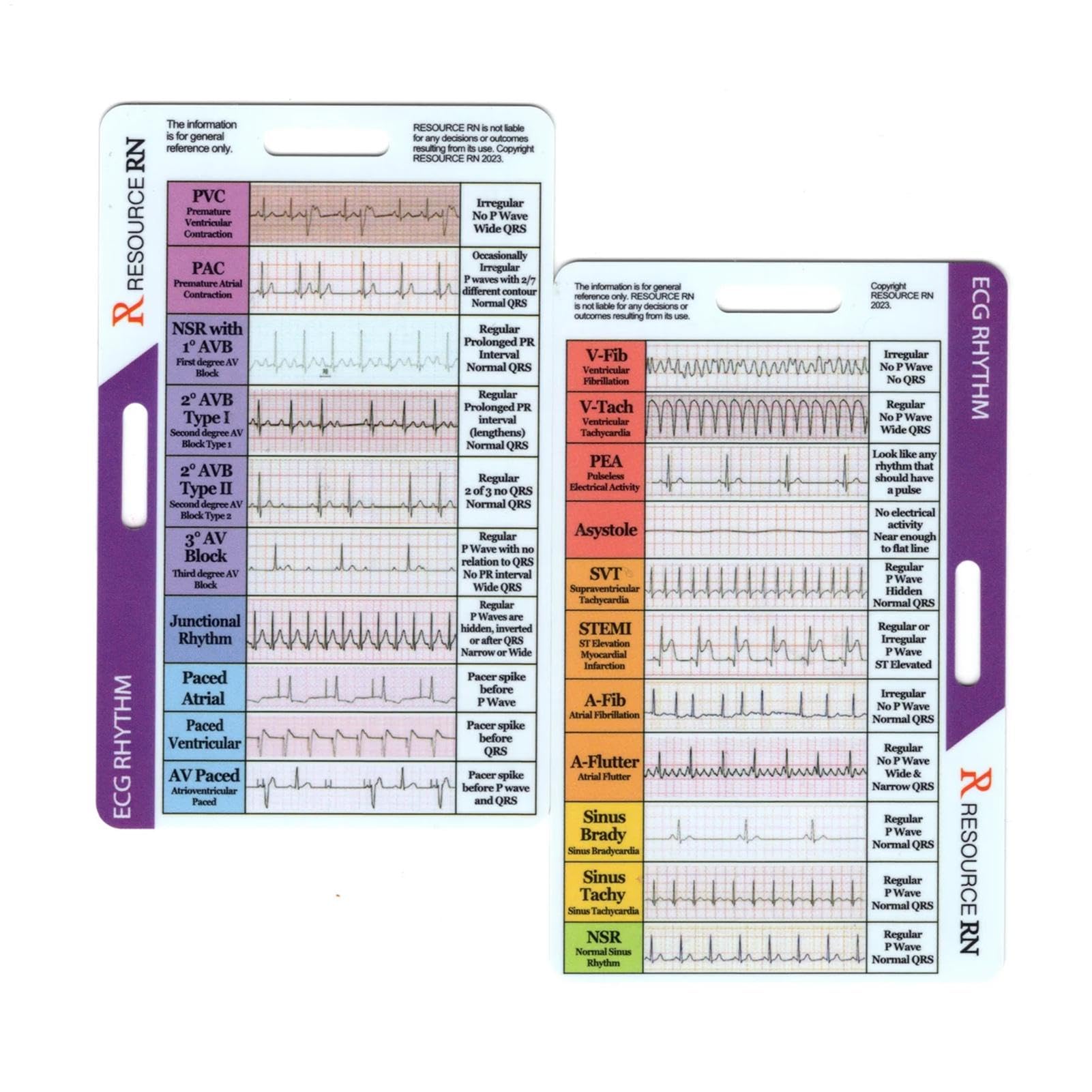 Tarjetas de bolsillo ECG, calibradores de ECG, para enfermeras, tarjetas de bolsillo de tasa de ECG, calibradores de ECG, tarjeta de bolsillo de ritmo ECG/ECG, tarjeta de de