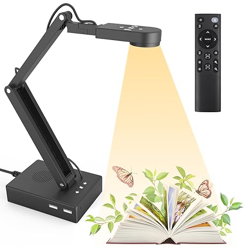 Kitchbai Document Camera for Classroom, USB Camera for Teacher, 12MP & 9X Zoom-in, Move lmage, Mic and Speaker, Mirroring, LED Light, 2 Port HUB, for Remote Learning, Painting, Live Demo (with Remote)