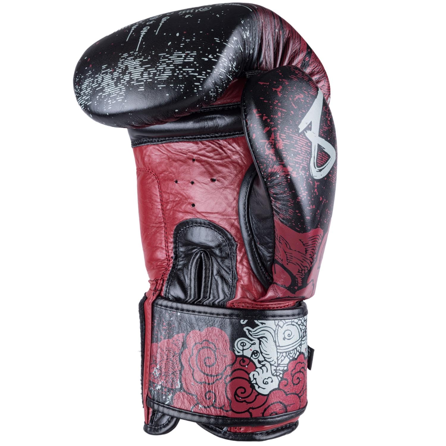 8 WEAPONS Boxhandschuhe Hanuman Yant, Schwarz-rot, Training, Sparring & Wettkampf, Leder, Perfekte Dämpfung & stabile Nähte, Handschuhe für Muay Thai, K1, Boxen, MMA und Kickboxen