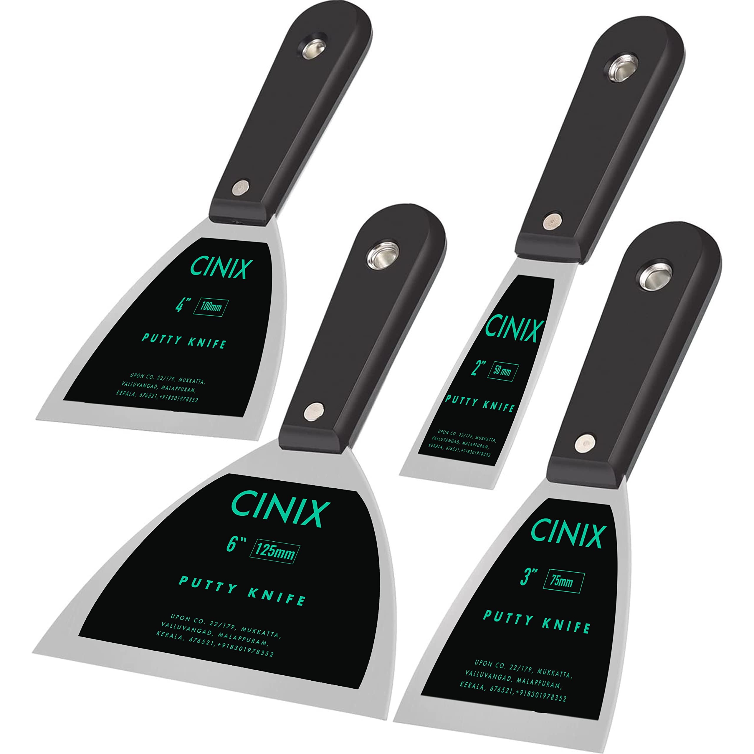 HeybitPutty Taping Drywall Scrapers for Home DIY Tools, 2, 3, 4 and 6 Inch - Pack of 4 Pieces