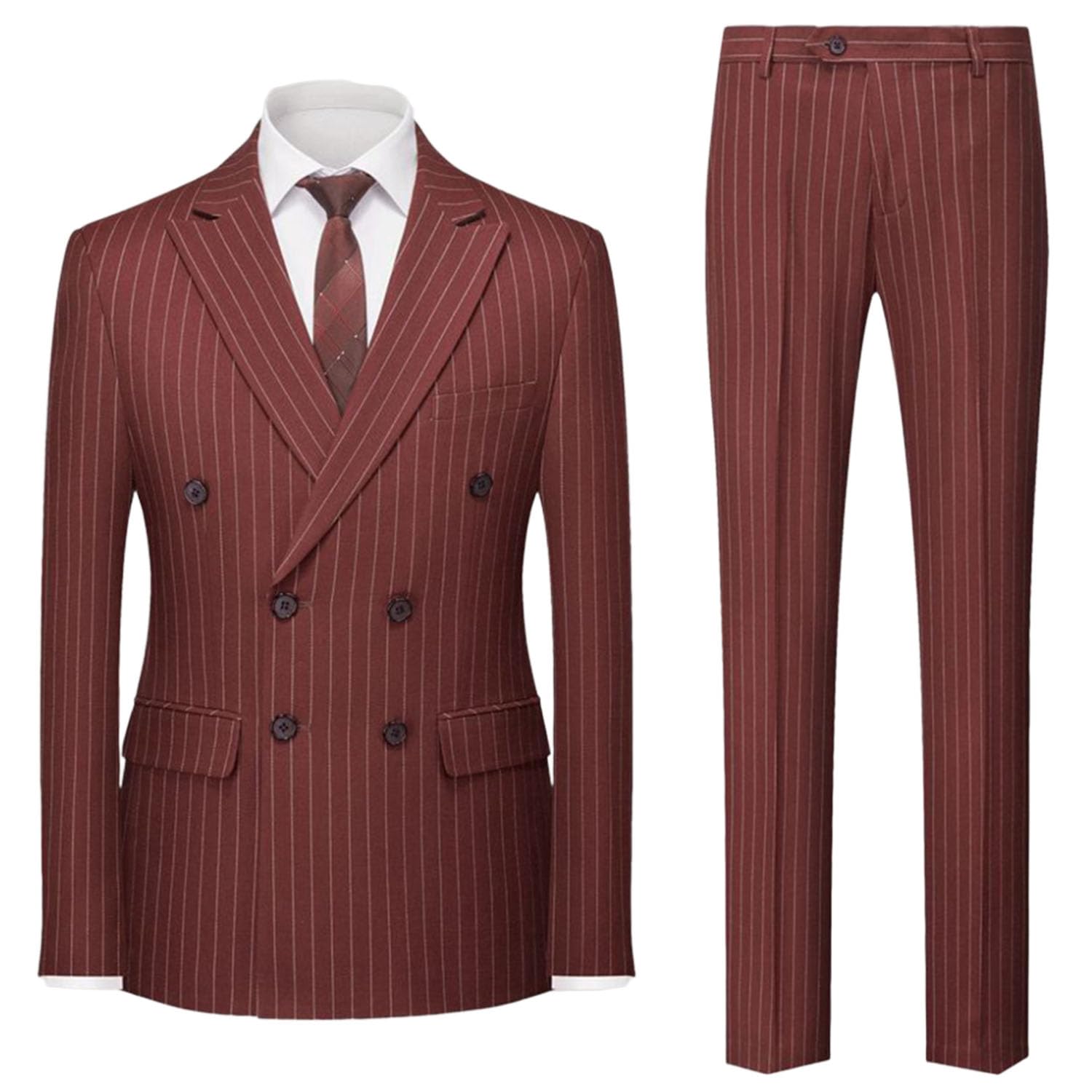 Uomo Abito Casual a Righe Doppio Petto con Giacca e Pantaloni, Set di Smoking per Feste Formali
