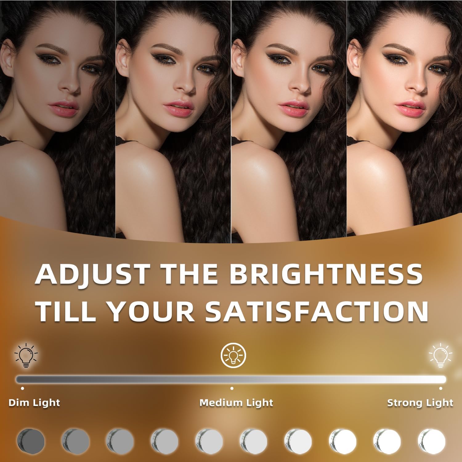 Image showing a hand adjusting the brightness on the mirror's touch controls.