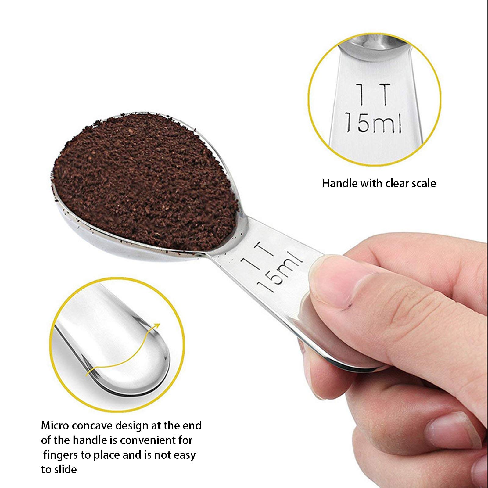 U/D Set 3 Misurini Da Cucina In Acciaio Inox 304 - 1 Cucchiaio 15 Ml Per Caffè, Spezie E Polveri - 2