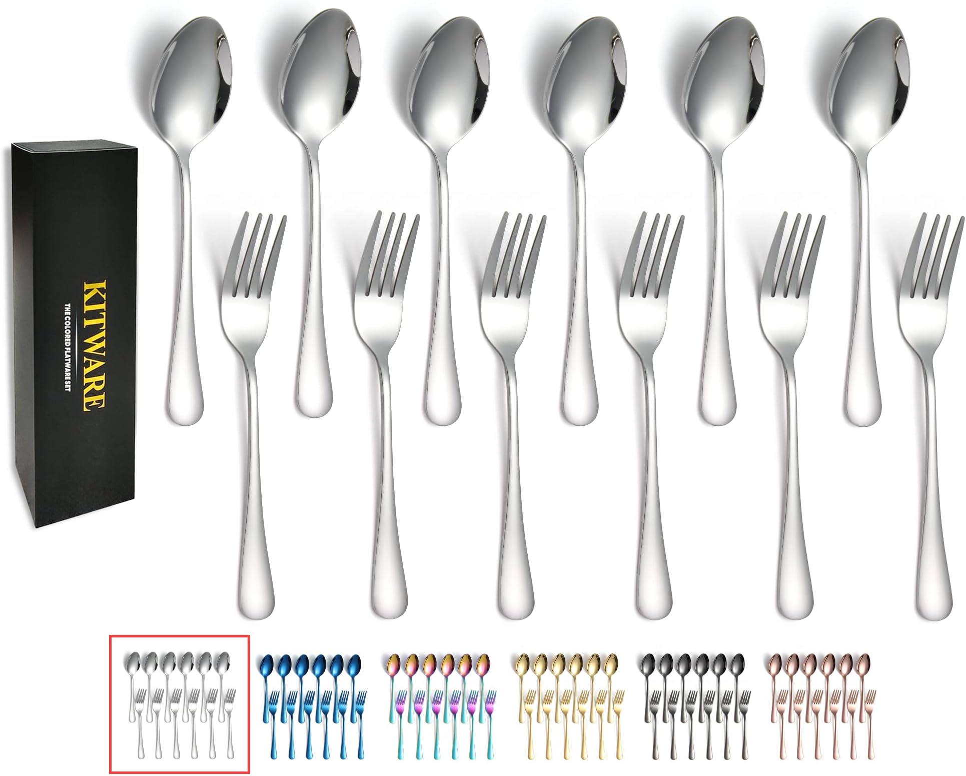 KITWARE12 Pices Fork and Spoon Silverware Set Service 6, Stainless Steel Flatware Cutlery Set, Mirror Polished Kitchen Utensil for Home, Outdoor, Camping, Hiking, BBQ, Picnic, Dishwasher Safe