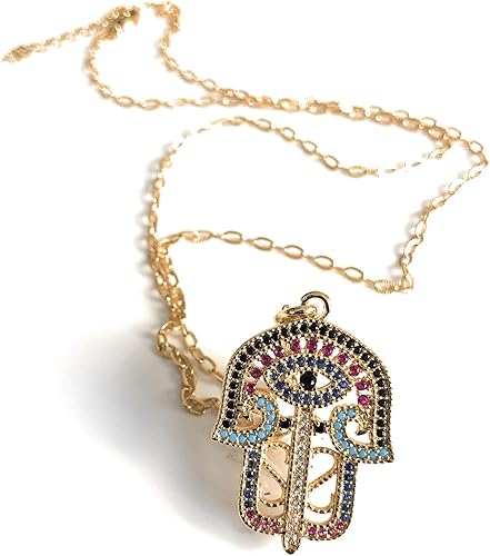 Miniatura 5 de Big Hamsa Hand Evil Eye Good Luck Lariat Necklace 22 Inches Chain