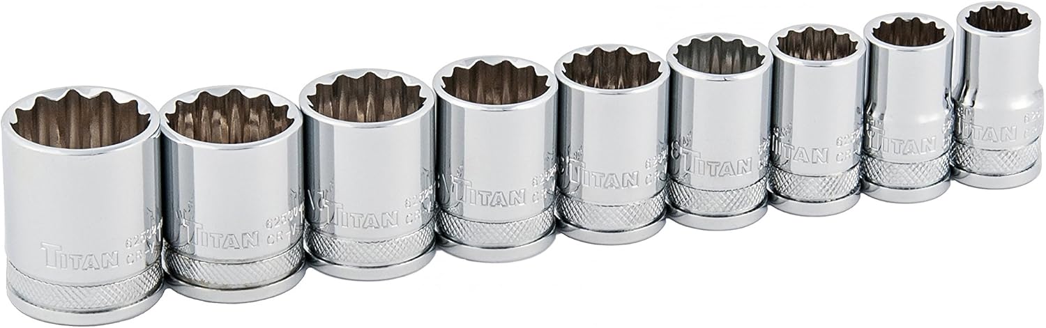 Titan 62500 1/2" Drive SAE 12-Point Socket Set, 9-Piece (1/2" - 1")
