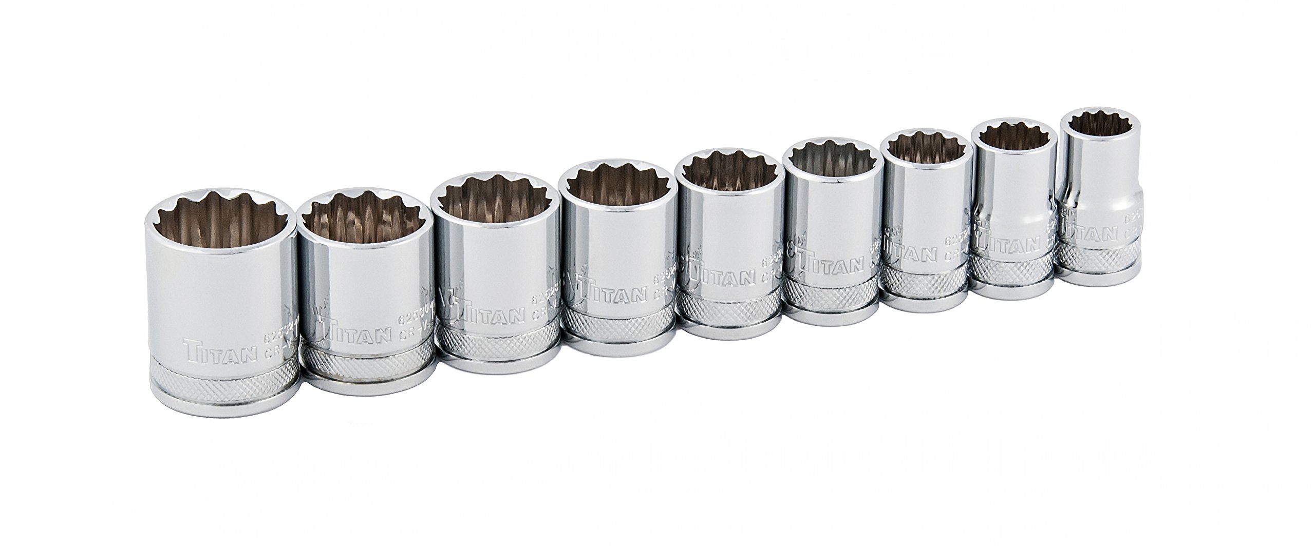 Titan 62500 1/2" Drive SAE 12-Point Socket Set, 9-Piece (1/2" - 1")