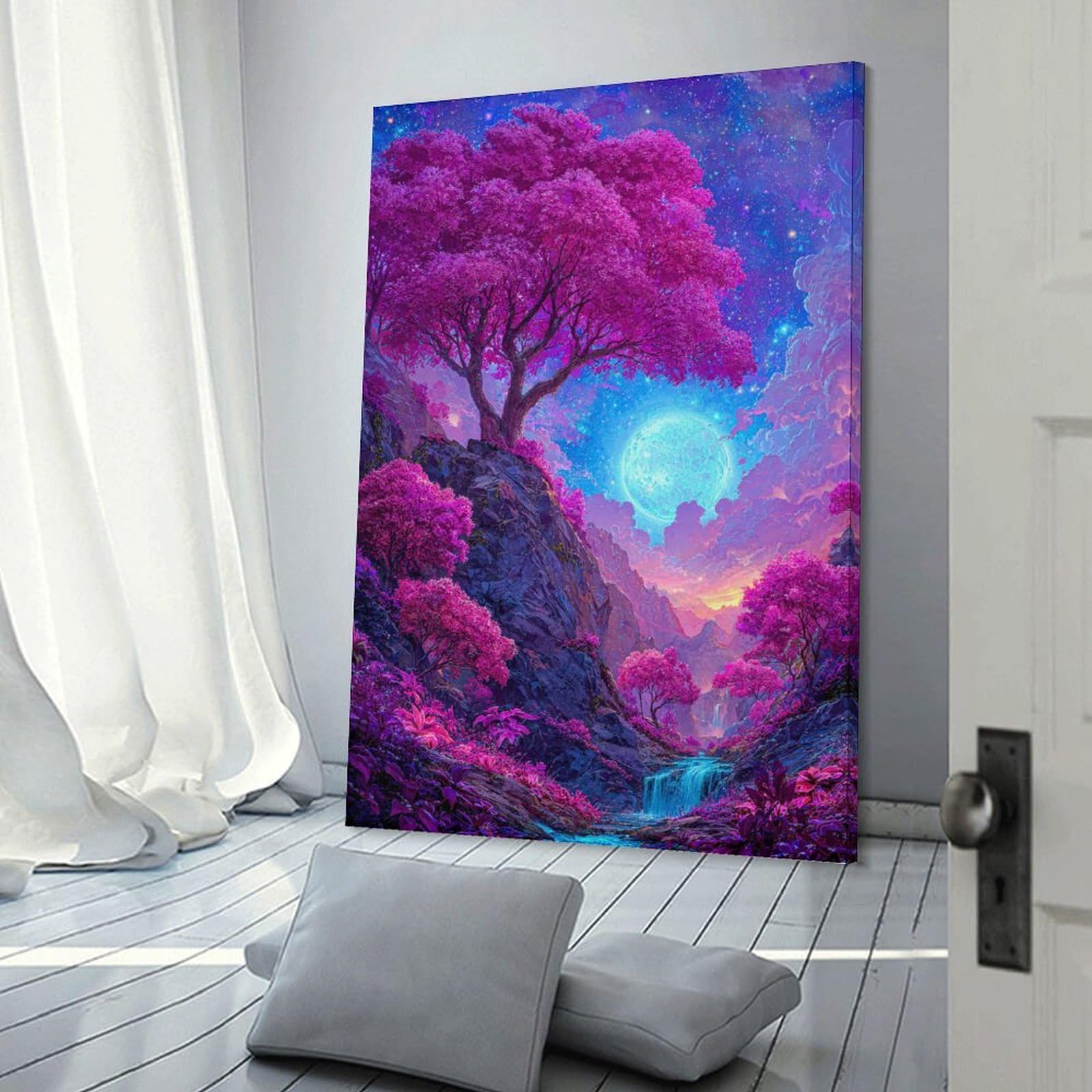 Junmoney Enchanted Pink Forest Landscape Room Decor Wall Art, 08x12inch(20x30cm), for Hallway, Lounge Or Guest Room, Gift Idea for Housewarming And Birthdays