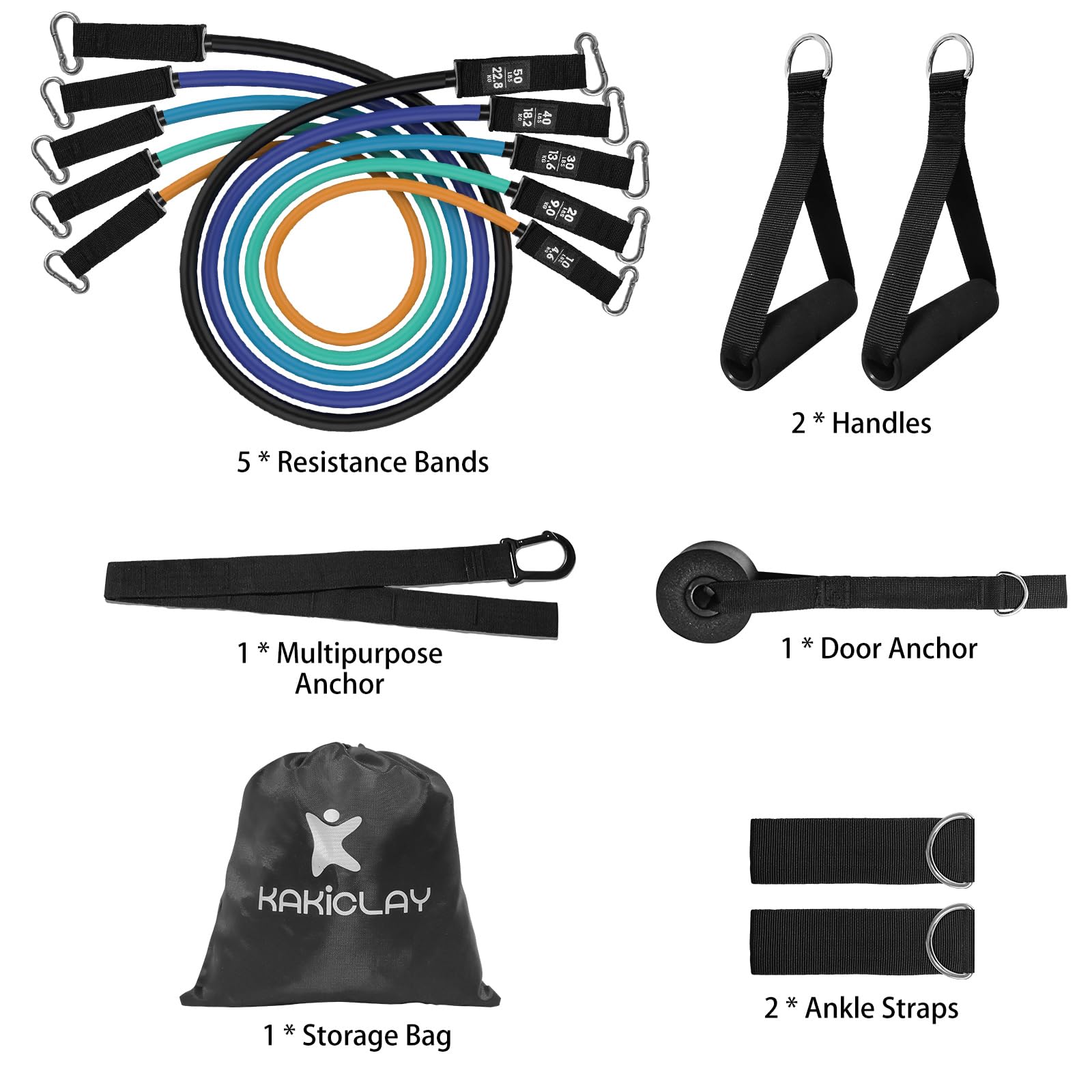 Resistance Bands Set with Separate Outdoor Anchor, KAKICLAY Exercise Bands for Indoor and Ourdoor Use, Versatile Resistance Bands for Men and Women