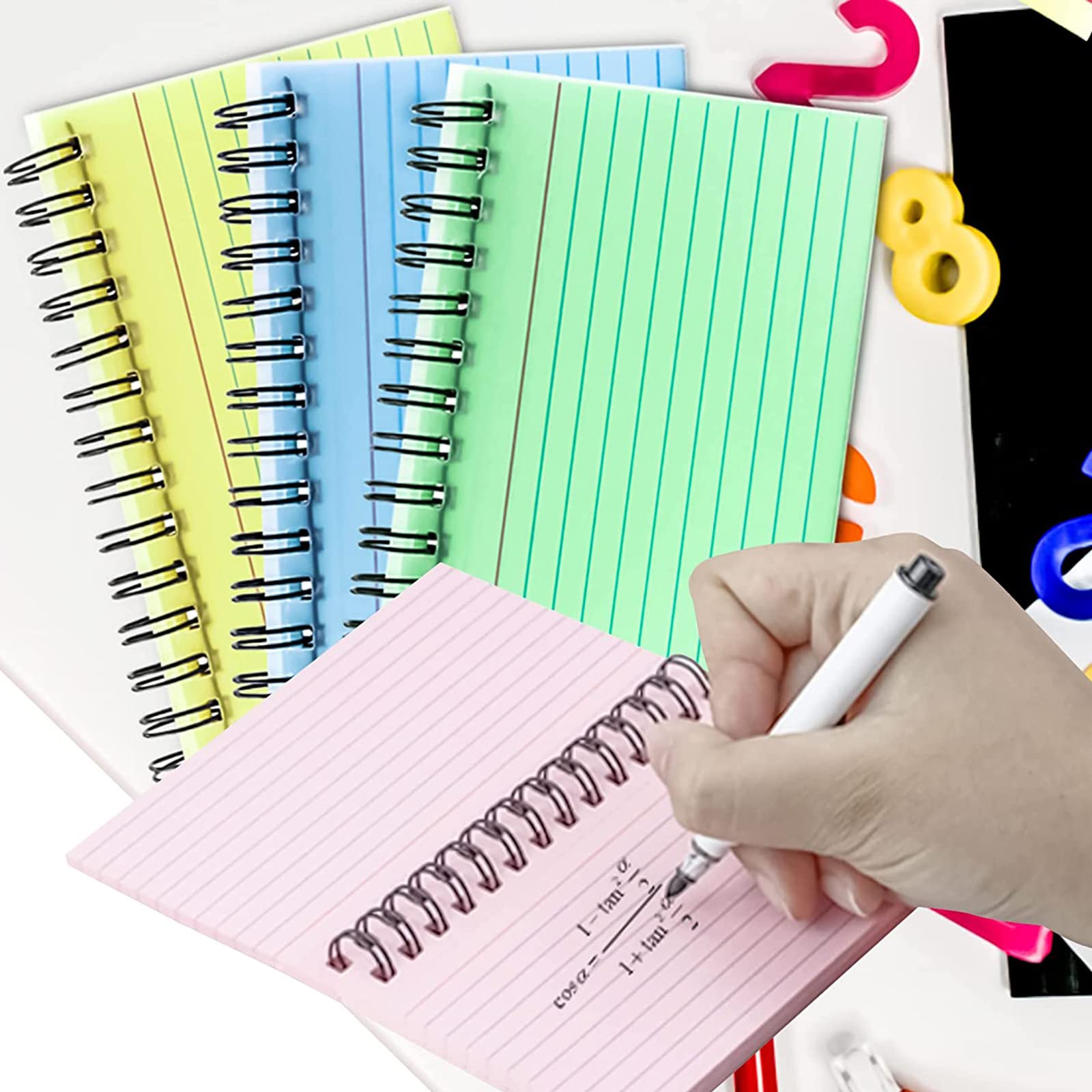 PALUDO 500 Feuilles Fiches Bristol Couleur, 10 Paquets 5 Couleurs Cartes Index Lignées 125 x 75 mm Spirale Flashcards