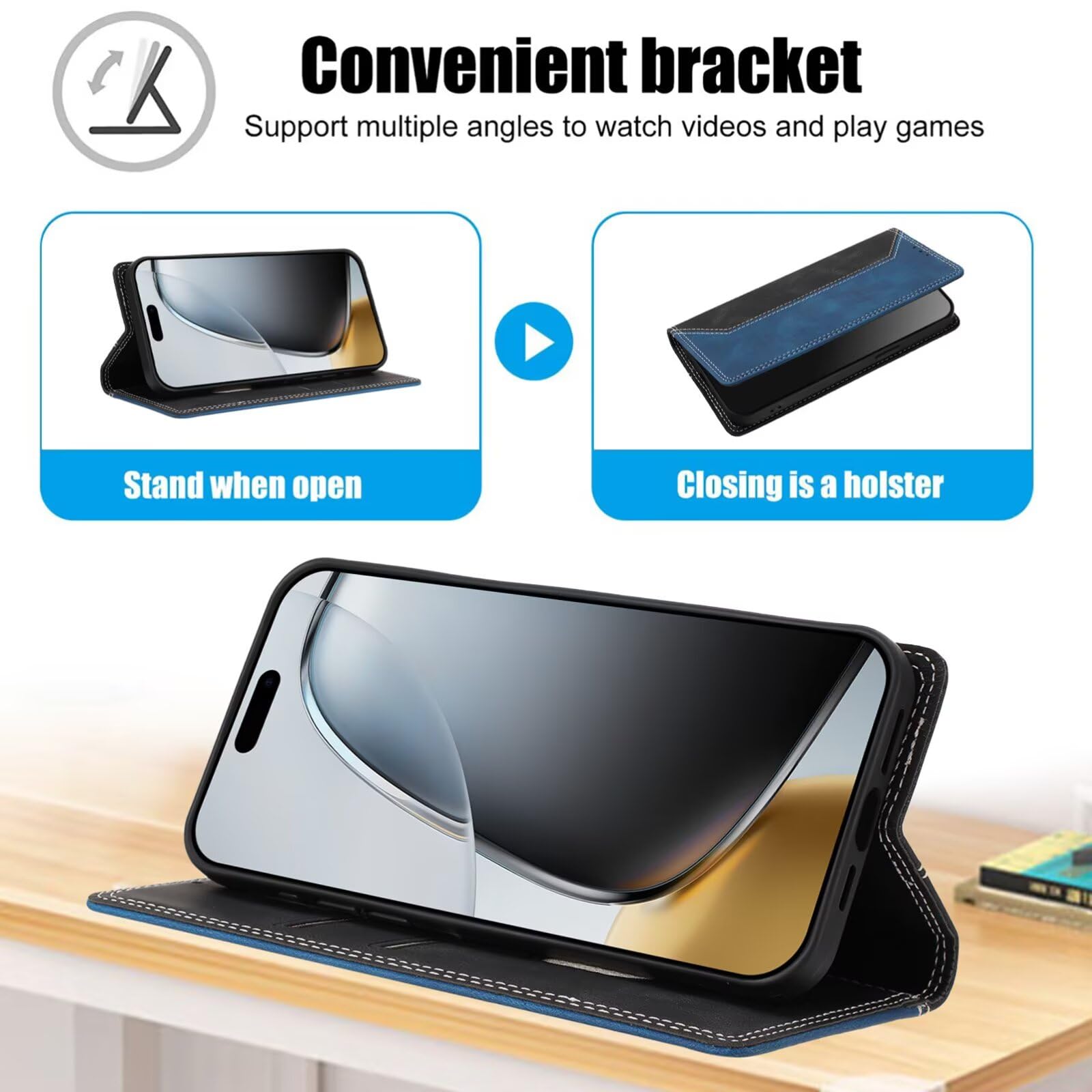 SEAHAI Etui do Motorola Edge 60 Neo/Edge 50 Neo/ThinkPhone 25, etui ochronne ze skóry PU, pokrowiec na karty, odporny na wstrząsy portfel z blokadą RFID/magnetyczną klapką, ciemnoniebieski
