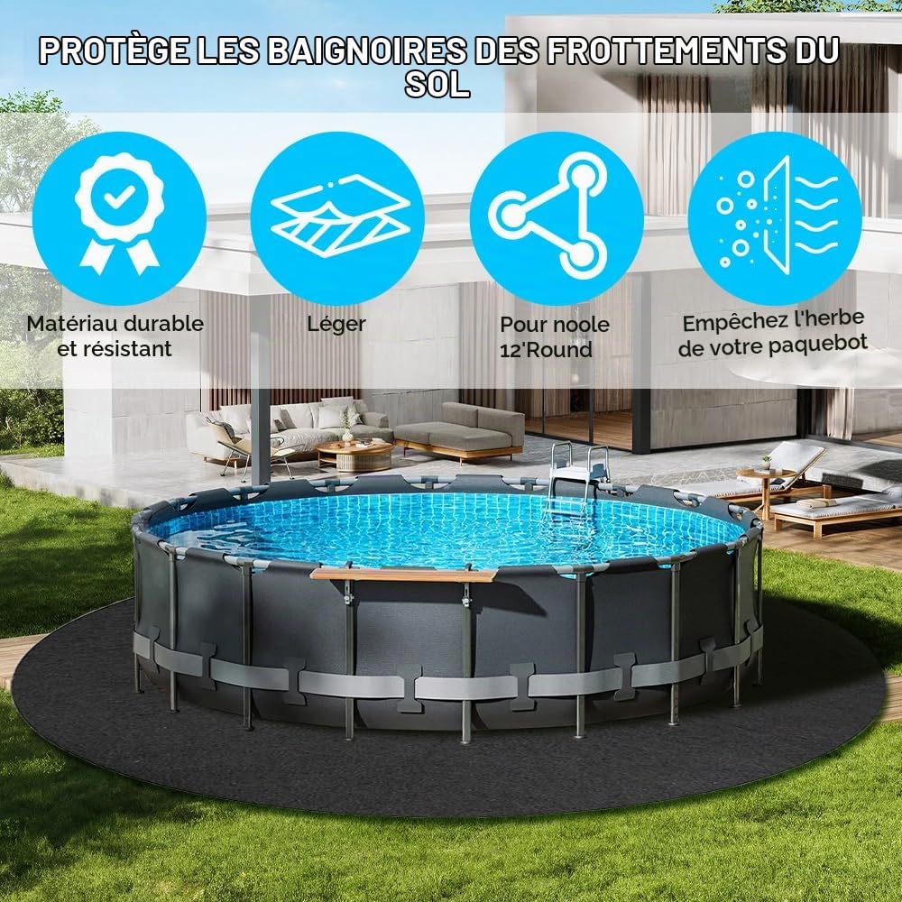 Tapis De Sol De Piscine, 4 m Tapis De Revêtement De Piscine Rond, Rond Dalle De Piscine, Antidérapant Pliable Absorbant l'eau, Tapis Piscine Hors Sol, Tapis de Bain à Remous