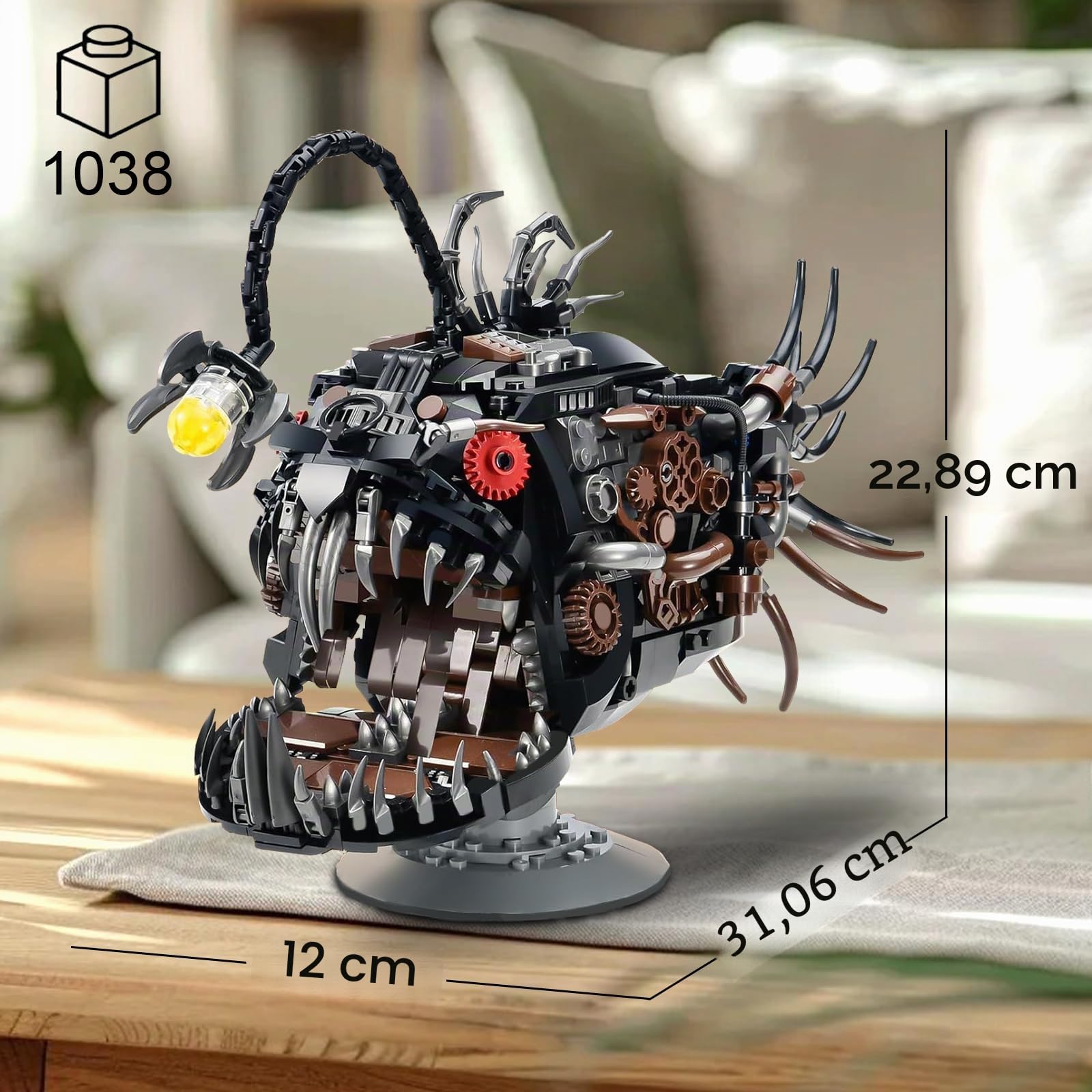 Lanterne mécanique Poisson Briques de construction compatibles avec les marques célèbres - 1038 pièces - Animaux créatifs - Technique Steampunk Rétro Océan Moc - Kit de modélisme avec lumière - Cadeau