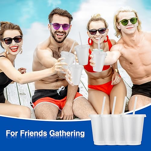 Miniatura 6 de Rtteri 15 vasos reutilizables con popotes y tapas, vasos de plástico con purpurina de 16 onzas, vasos de plástico para recuerdos de fiesta con