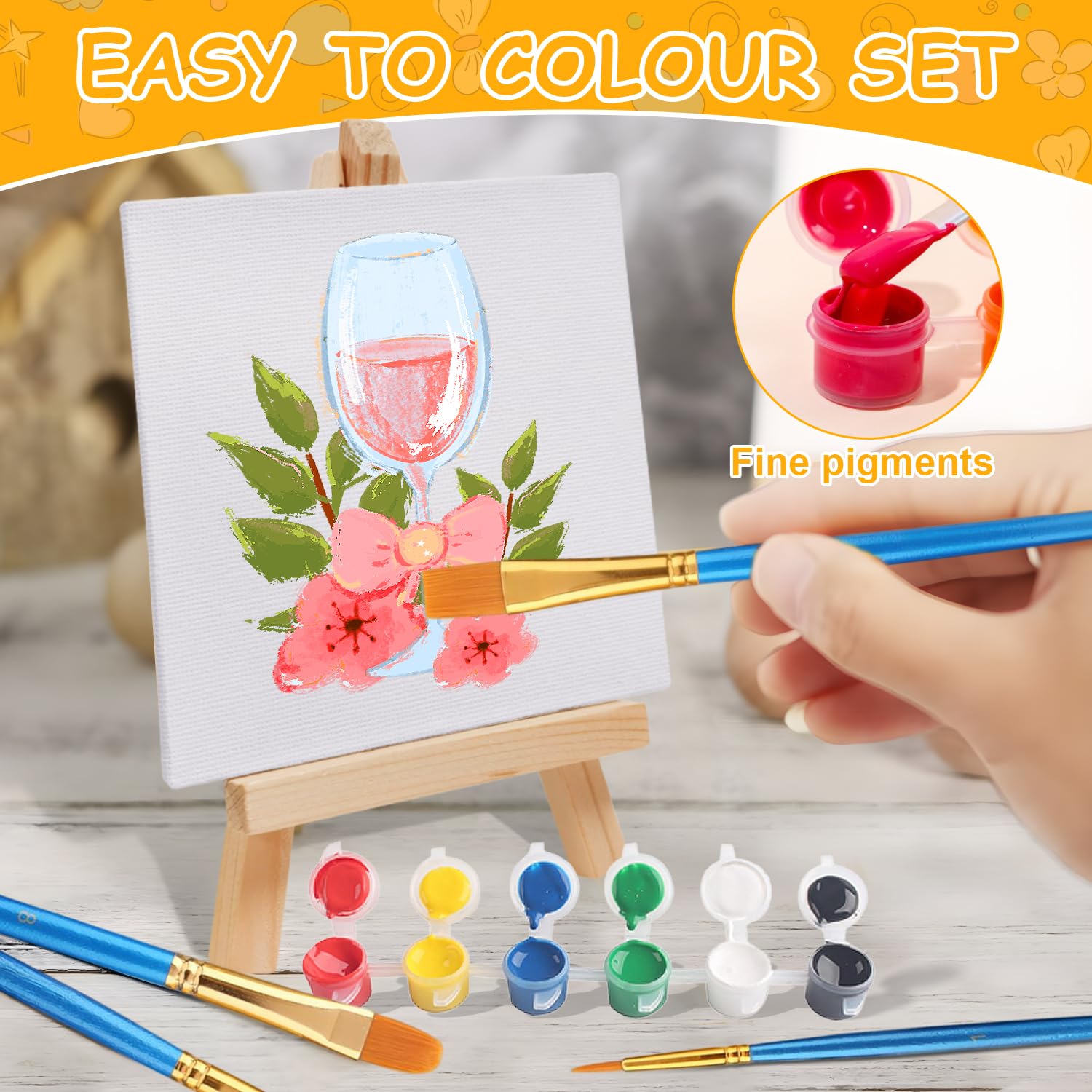 9*16cm Faltbare Mini Staffelei Dreieckige Holz Staffelei Kleins Mit Mini Leinwands Farbe Pinsel 10 St 15*15cm Kleine Leinwand zum Bemalen DIY Malerei Hochzeit Tischdekoration Weihnachten Party (34)