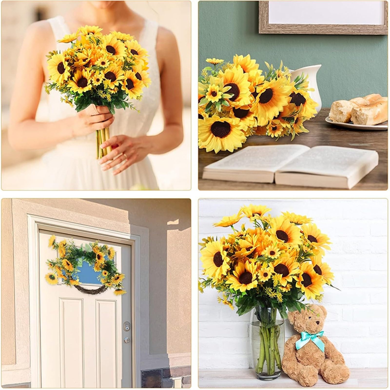 Künstliche Blumen, 10 Stück, 13 Köpfe, Sonnenblumen, künstlicher Blumenstrauß, 30 cm, Sträucher, künstliche Blumen für Garten, Zuhause, Zimmer, Hochzeit, Café, Geschäft, Party-Dekoration