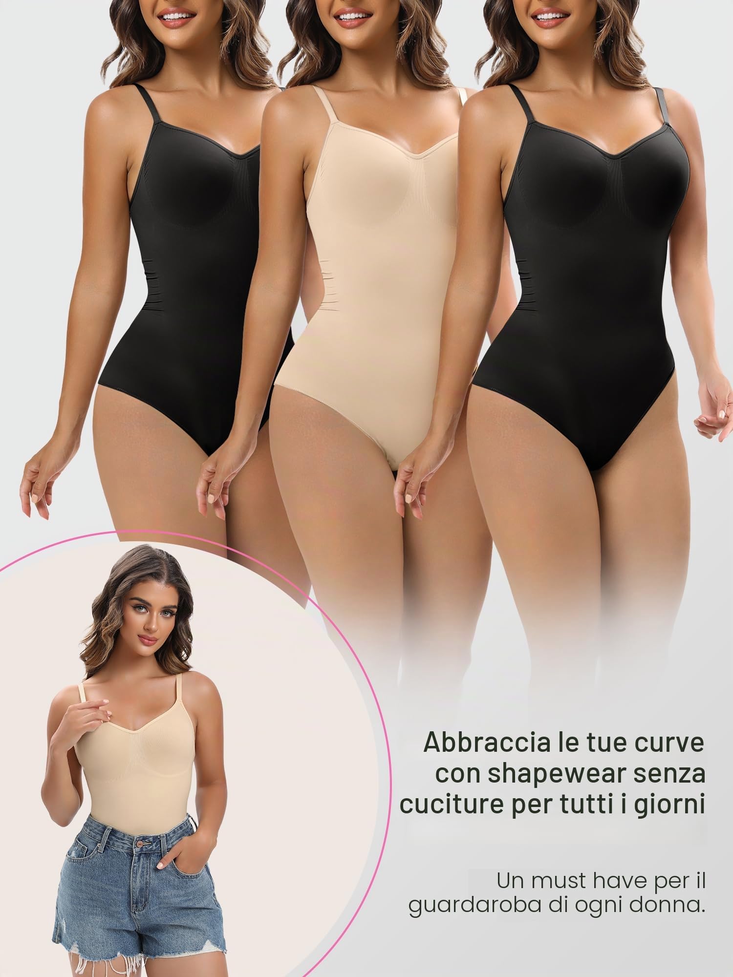 YIANNA Body Modellante Donna Contenitiva Perizoma Shapewear Bodysuit Pancera Dimagrante Snellente Contenitivo Curvy Shaper Beige L - XL 5213