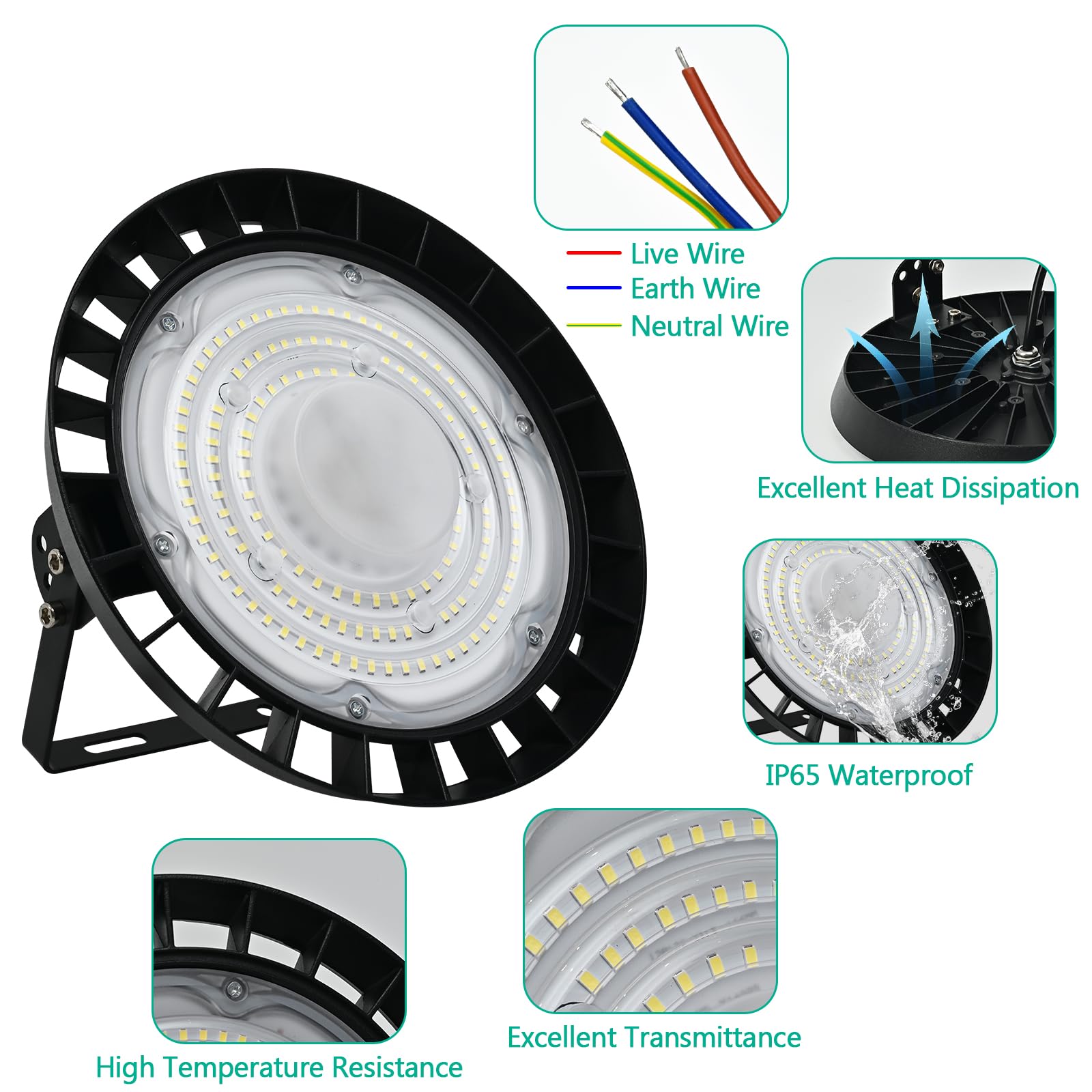 2X100W UFO Faretto LED, 10000LM Lampada da Officina,IP65 LED Industriale Faretto,Interni Industriale LED Luce Bianca 6000K Faretto per Industriale Officine Fabbrica [Classe Energetica A]