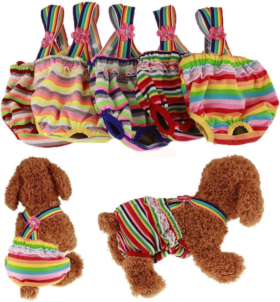 Pack of 2 Pet Dog Cat Physiological Shorts Doggy Kitten Underwear Pants Diapers Strip Design Tighten Strap Sanitary Briefs Panties for Puppy Kitty Small Dogs Color at Random (M)