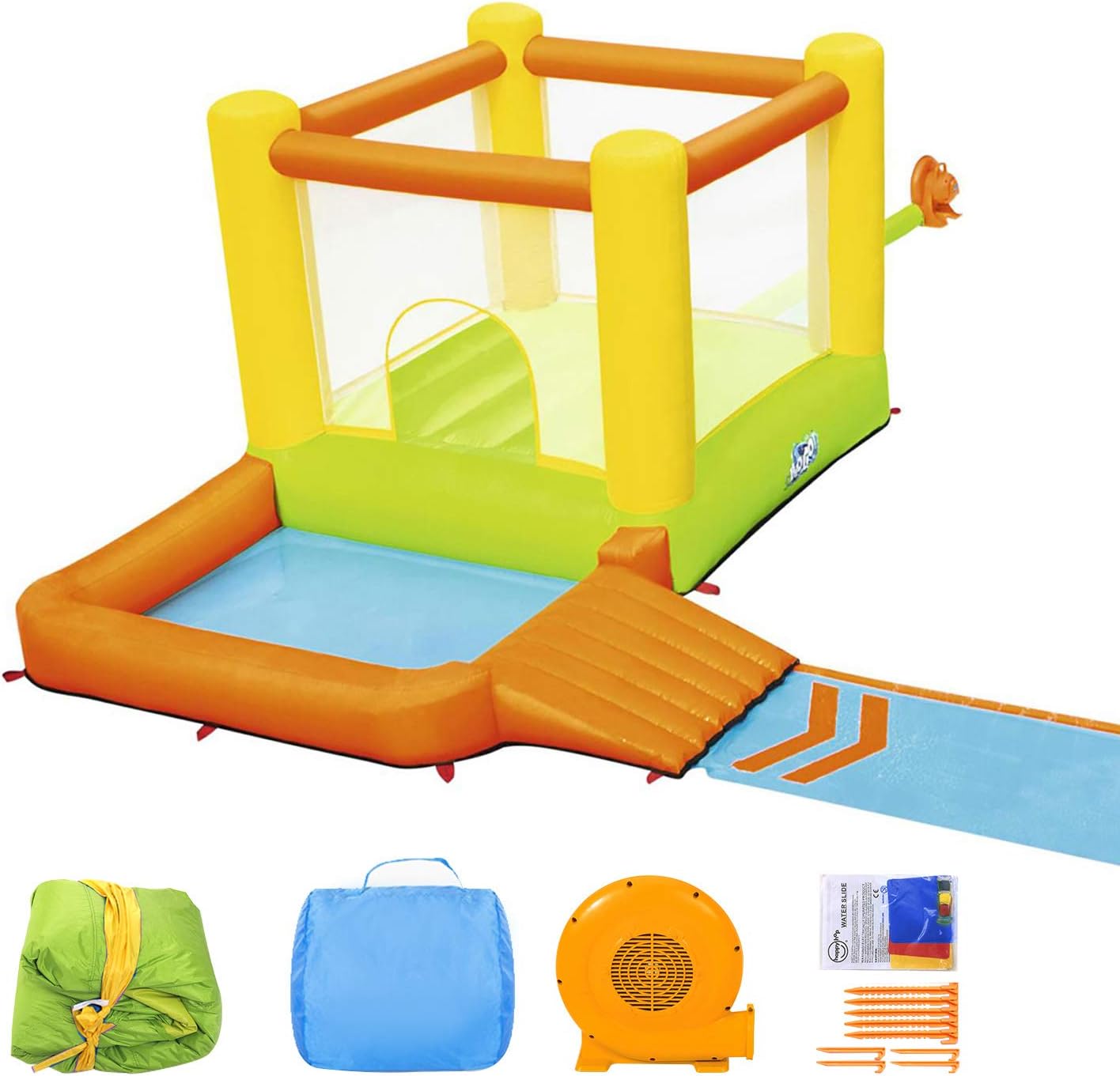 Bestway 53343 Wasserpark mit Dauergebläse H2OGO Splash & Dash Water Park with Continuous Fan 662 x 300 x 150 cm, Colour, 662x300x150 cm