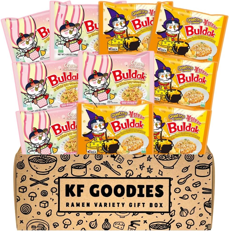 Samyang Buldak Hot Spicy Chicken Ramen Noodle Korean Stir-Fried Ramen, Cream Carbonara & Quattro Cheese Flavor (5 Pack Each)