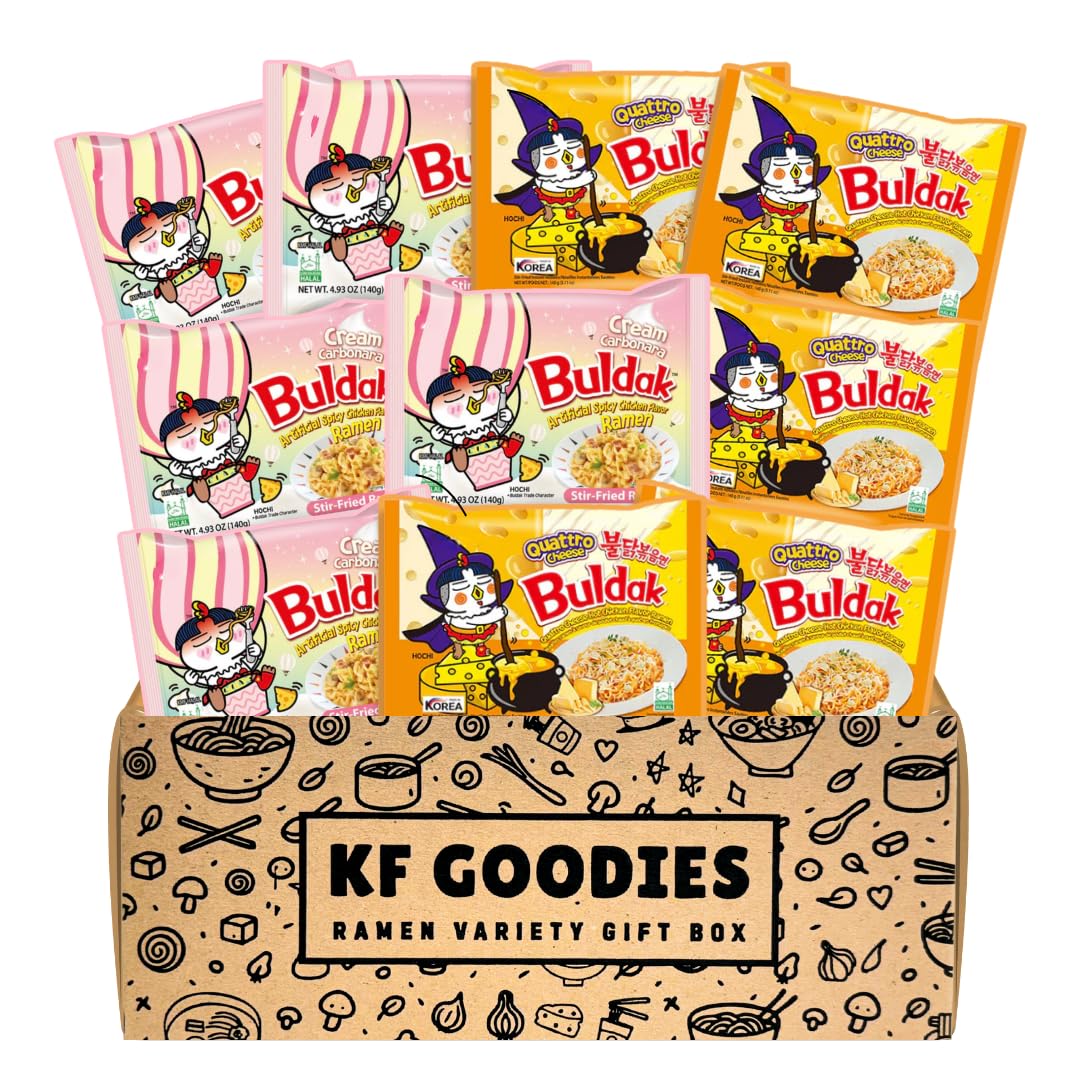 Samyang Buldak Hot Spicy Chicken Ramen Noodle Korean Stir-Fried Ramen, Cream Carbonara & Quattro Cheese Flavor (5 Pack Each)