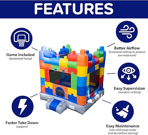 Miniatura 7 de HeroKiddo - Casa inflable de grado comercial para niños y adultos (con soplador), aro de baloncesto, para interiores y exteriores, fiesta de