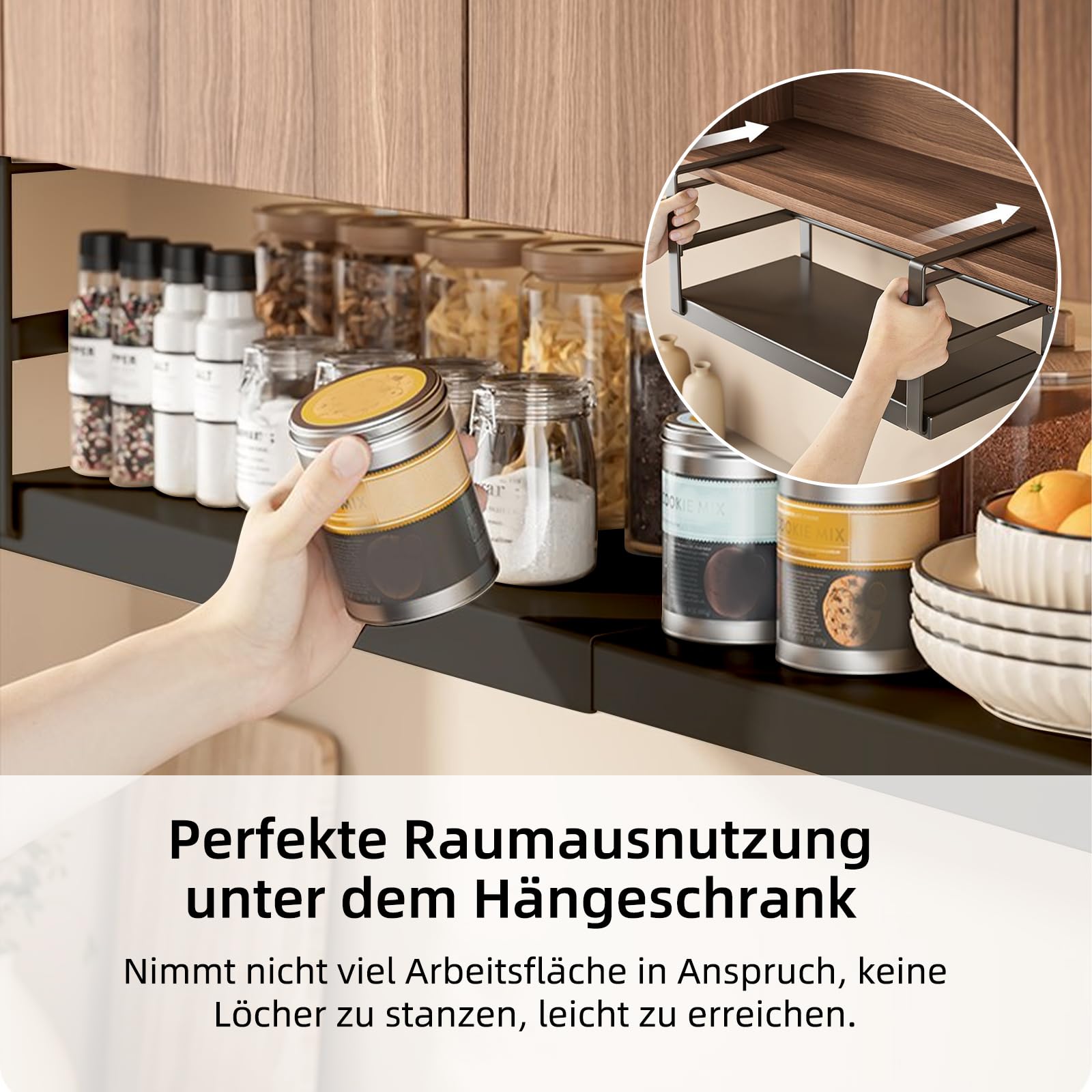 Étagère D'Armoire Extensible Suspendue - Organiseur De Cuisine Pratique En Acier, 40 X 24 X 18 Cm, Noir Ou Blanc