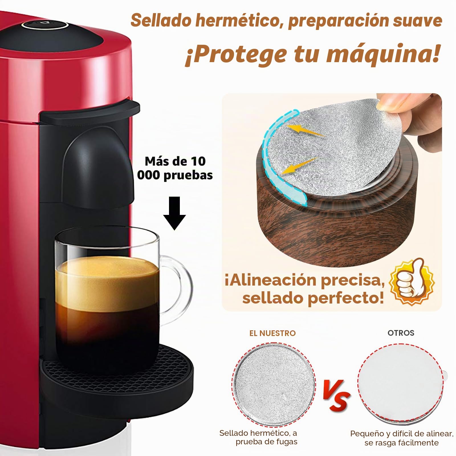 Vertuo Pod - Kit de recarga reutilizable para cápsulas Vertuo Nespresso/Coffee Pods Vertuoline con 100 tapas de papel de aluminio para cualquier tamaño de cápsula Vertuo Plus Espresso, soporte de