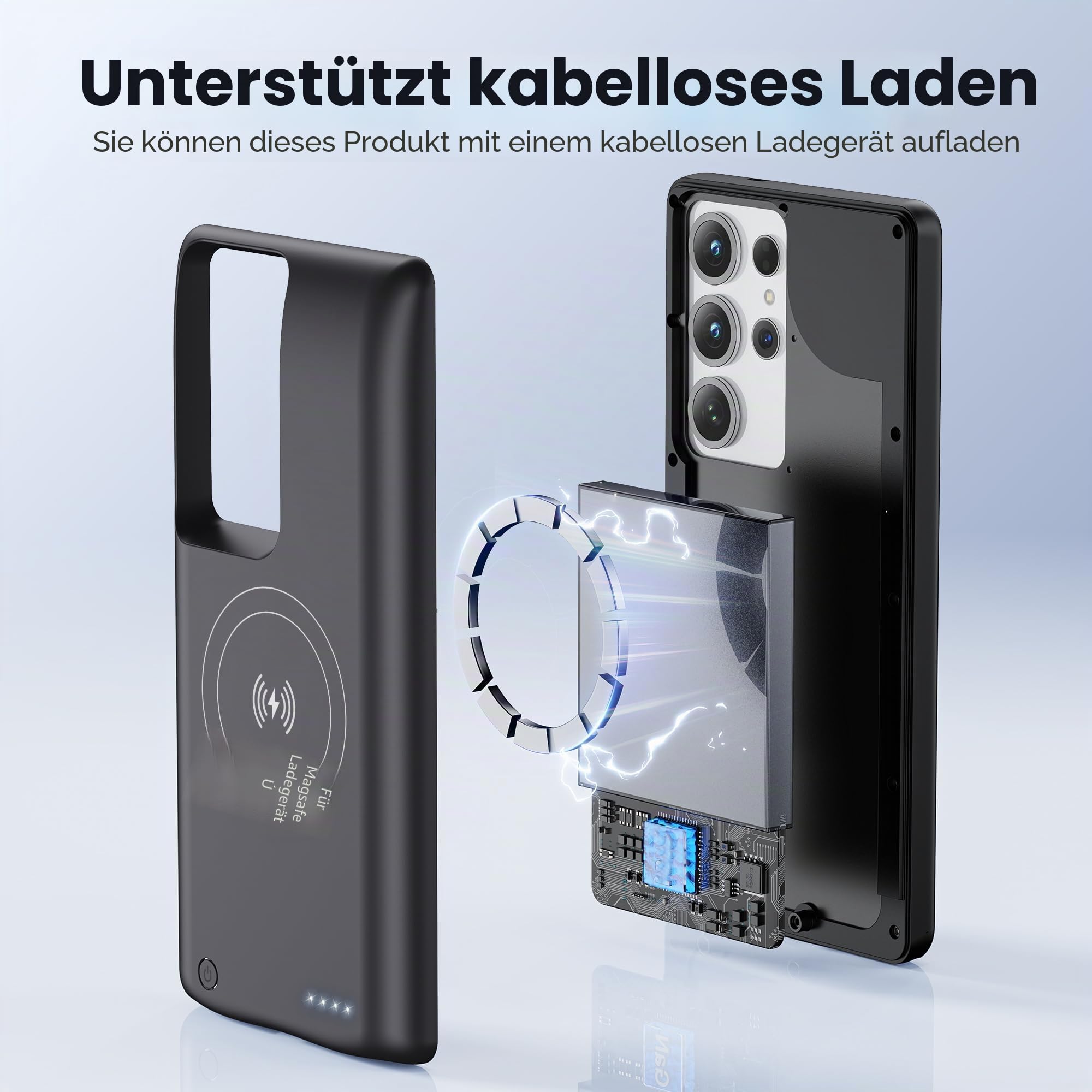 Schutzhülle für Samsung Galaxy S25 Ultra, echte 10.000 mAh, Akku-Schutzhülle, kabellos, intelligent, tragbar, Powerbank, externer Akku