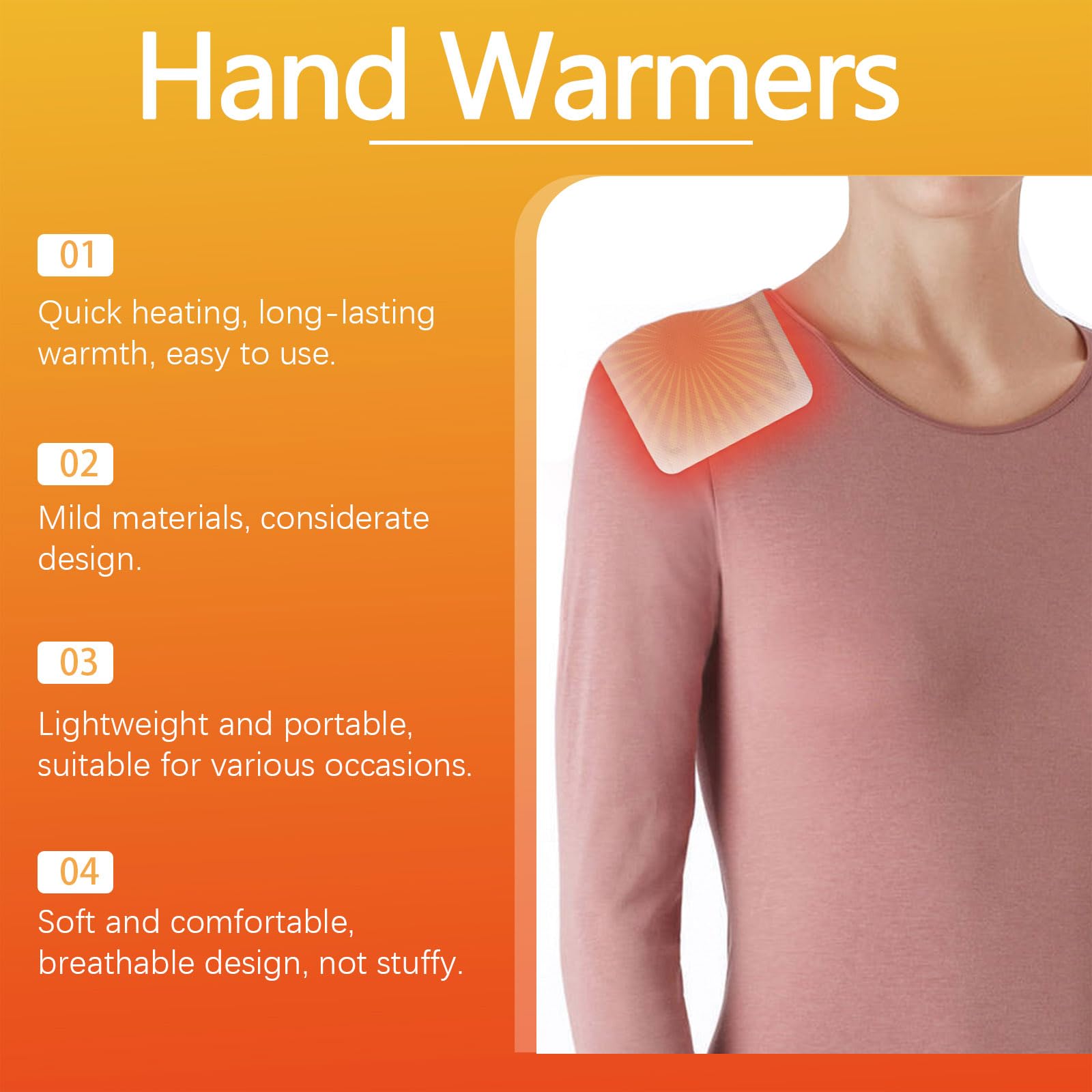 Calentadores de manos desechables, calor constante de larga duración, perfecto para clima frío, hasta 10 horas de calor, 20 unidades por caja