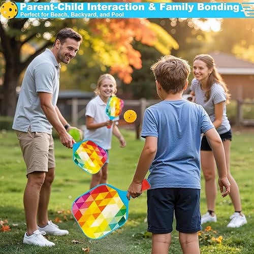 Miniatura 5 de Foayex Juego de 2 palas de pickleball para niños, juegos al aire libre, juguetes para patio, playa, piscina, campamento, viajes, regalos de