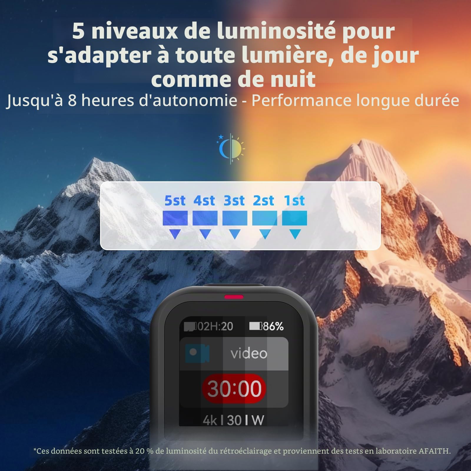 AFAITH Télécommande sans Fil Intelligente pour Go Pro Hero 13/12/11/10/9/8 Black GoPro Max, 5 Langues (Dont Le français), écran Couleur LCD, réglage de la luminosité, Rotation à 360 degrés, étanche