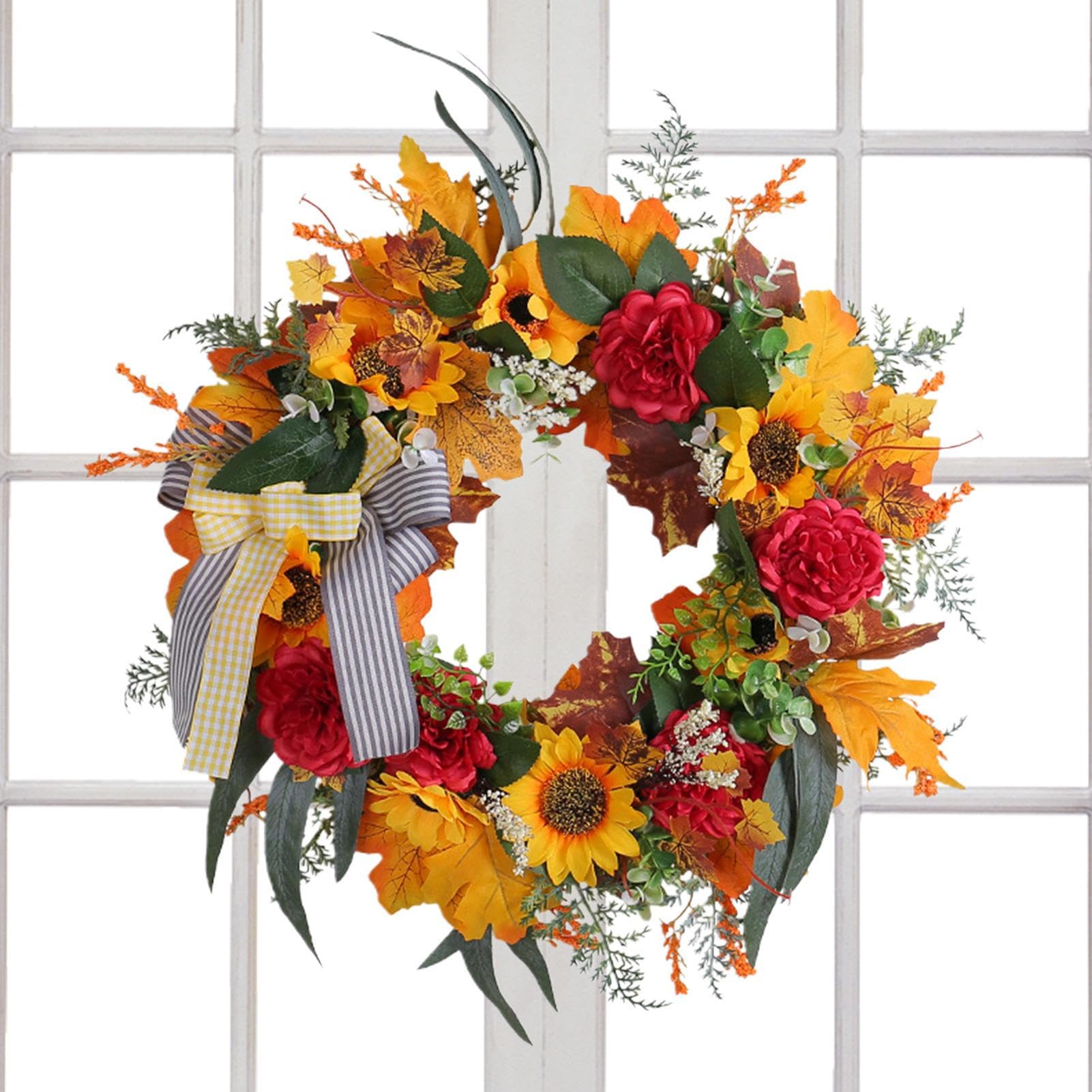 Couronne de récolte artificielle guirlande d'automne fleurs porche mur